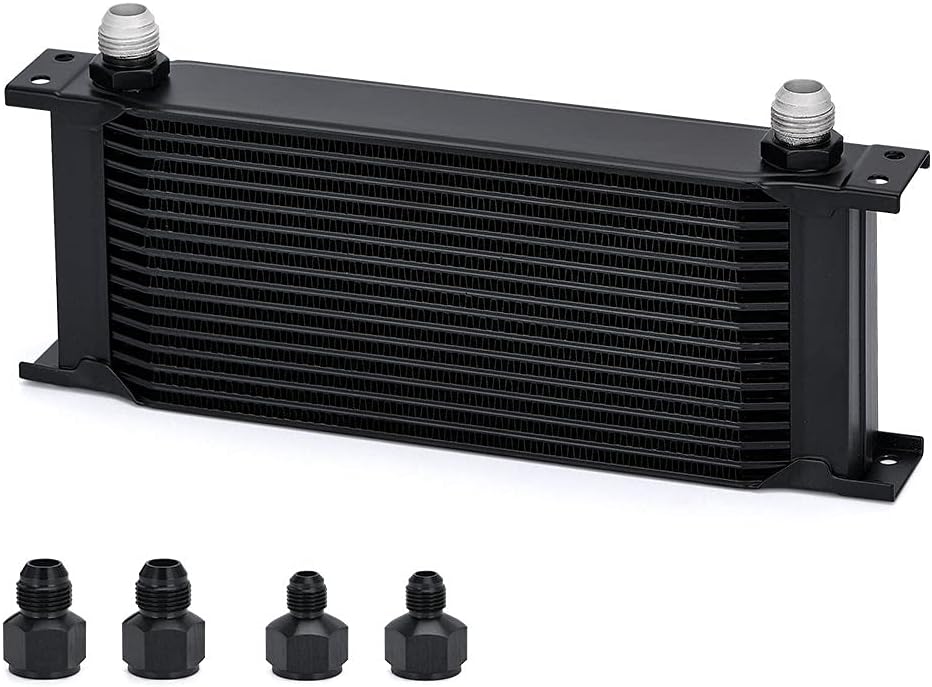 BRAND, CATEGORY, ENGINE OIL COOLERS & KITS, PQY, 16 Row AN10-10AN Stacked Plate Oil Cooler 6AN 8AN Adapter Universal Engine Transmission Aluminium Alloy