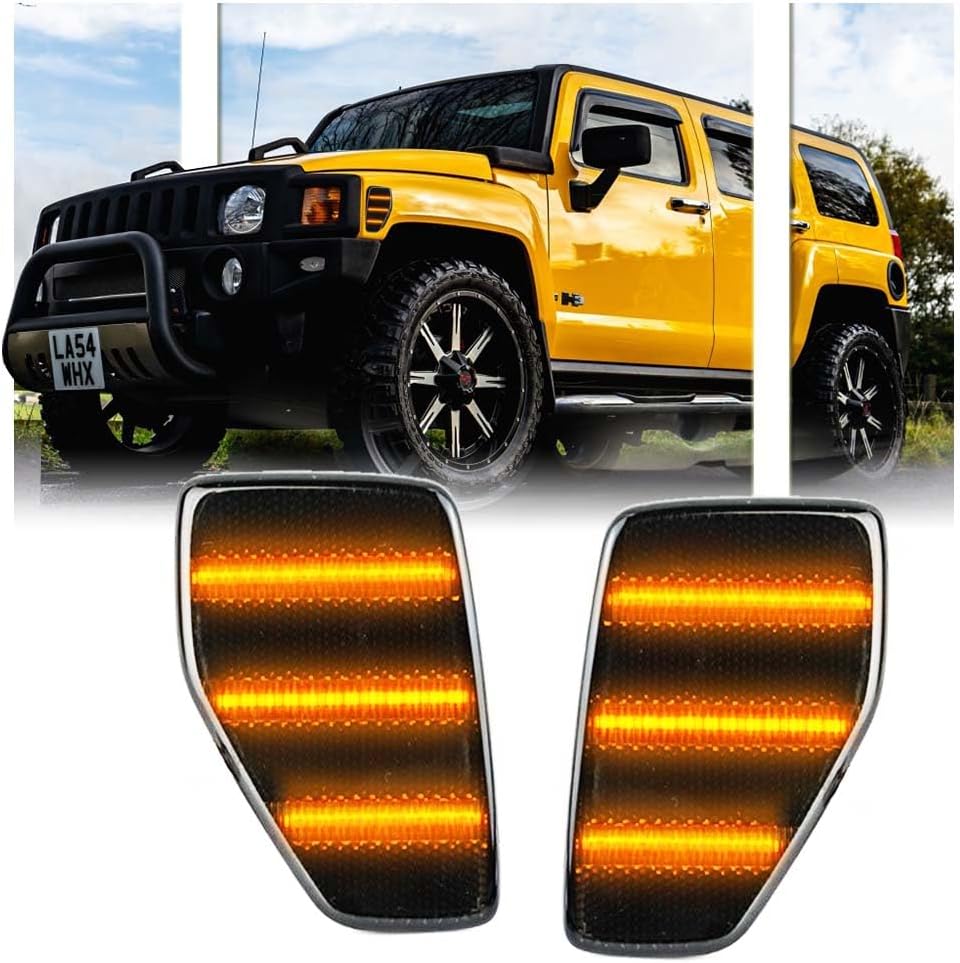 BRAND, CATEGORY, GSOWO, SIDE MARKER ASSEMBLIES, 2 PCS H3/H3T White LED Side Marker Light, Smoked Lens Fit for Hummer H3 2006-2010 / H3T 2009-2010 Led Turn Signal Indicator, Left/Right Side Fender Sidemarker Lamps