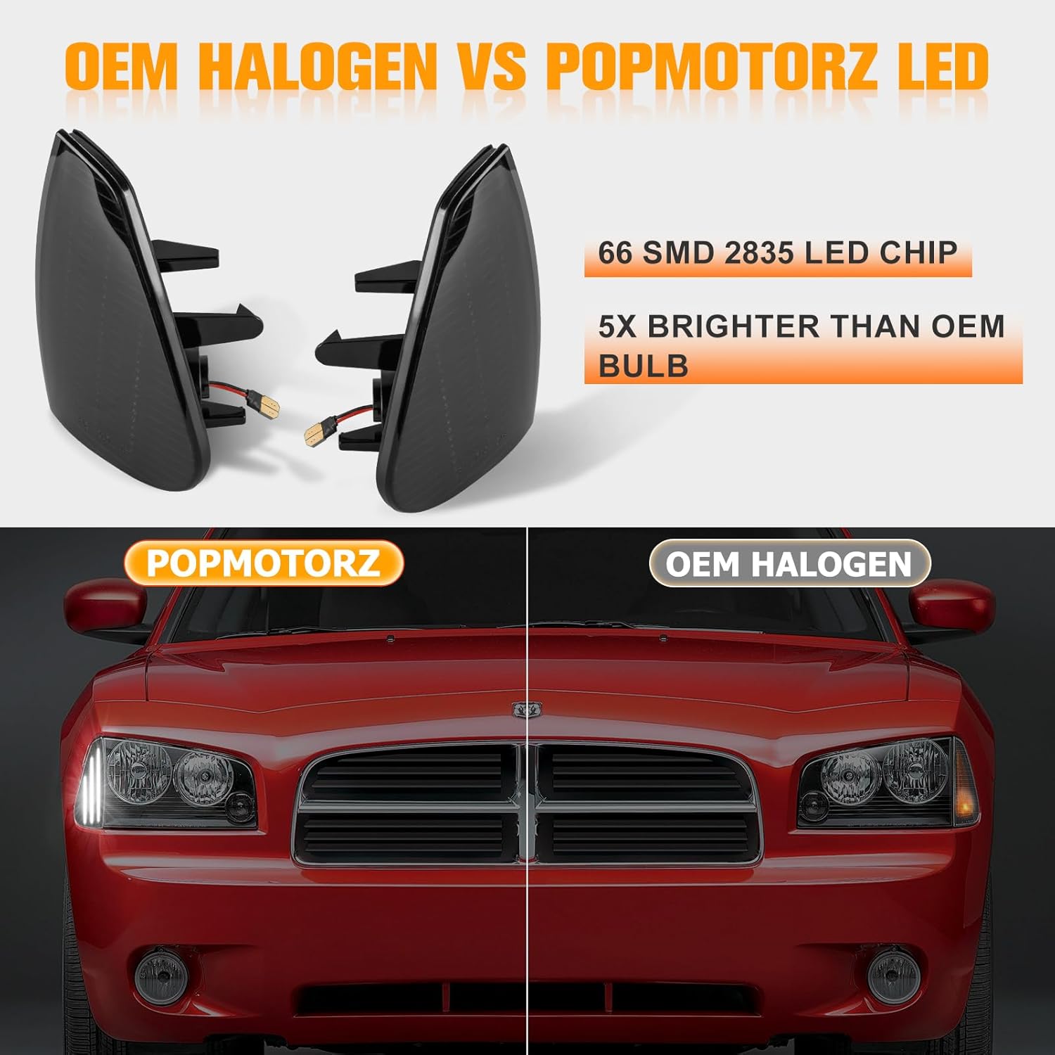 BRAND, CATEGORY, POPMOTORZ, SIDE MARKER ASSEMBLIES, 2PCS LED Front Corner Light Side Marker Lights Assembly for Dodge Charger 2006 2007 2008 2009 2010 Side Marker Turn Signal Corner Lamps Driver and Passenger Side Smoked Lens