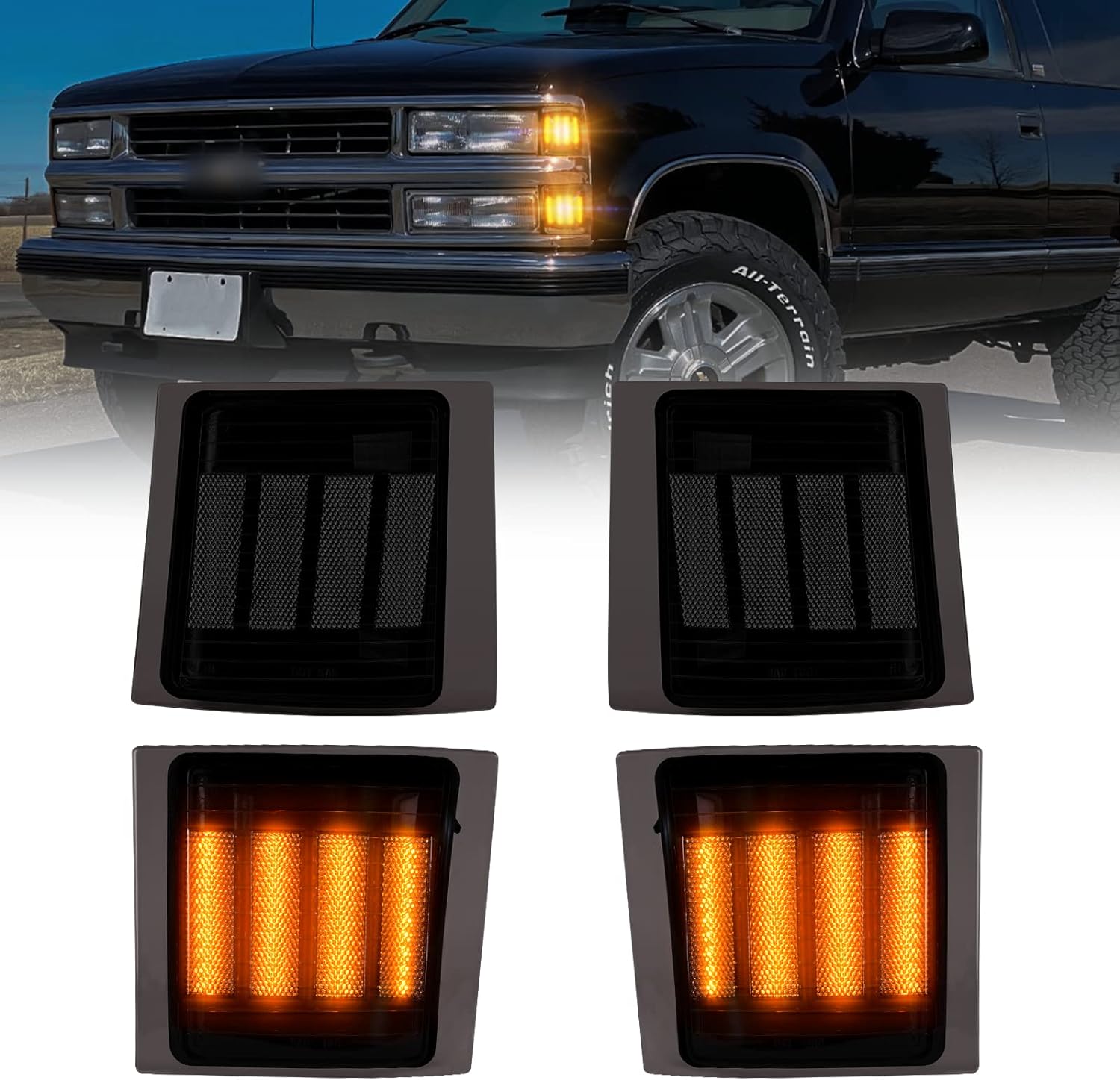 BRAND, CATEGORY, POPMOTORZ, SIDE MARKER ASSEMBLIES, 4 Pack LED Front Corner Light Side Marker Turn Signal Light for Chevy C/K Series 1500 2500 3500 Chevy Tahoe/Chevy Suburban/Chevrolet Silverado 1994-1998 Pickup Truck