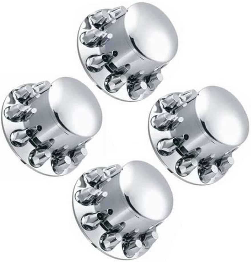 BRAND, CATEGORY, FORTPRO, HUBCAPS, 4-QTY Semi Truck Chrome Rear Axle Wheel Cover Kit Hub Cap w/ 33mm Thread-On Nuts Covers | F245695-4QTY