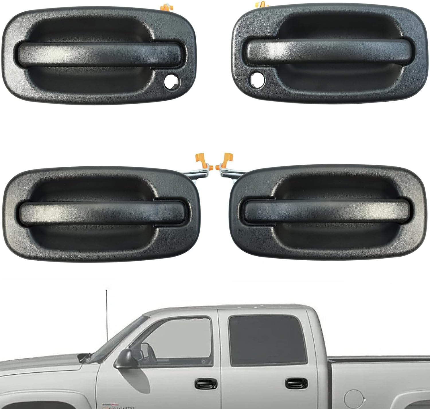 BRAND, CATEGORY, EXTERIOR DOOR HANDLES, WAHMOTOTIN, 4Pcs Exterior Door Handle Front Rear Driver&Passenger Set Fit for 1999-2007 Chevy Silverado Suburban Tahoe Avalanche GMC Sierra Yukon Escalade 15034986 15721571 77262 (Textured Black)