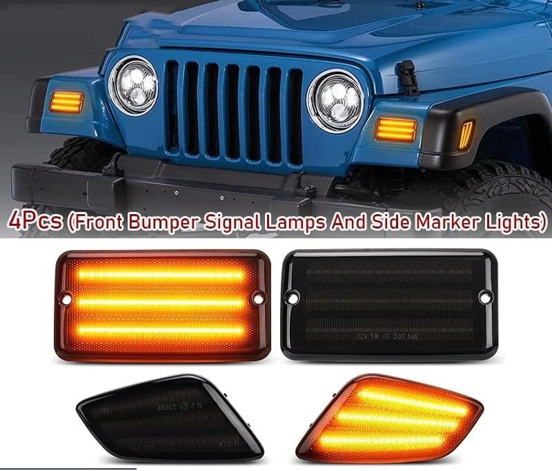 BRAND, CATEGORY, GENERIC, SIDE MARKER ASSEMBLIES, 4Pcs/Set for Wrangler Tj 1997-2006 Front Fender Side Marker Lights Front Bumper Led Signal Lamps Side Mirror Flashing Lamp