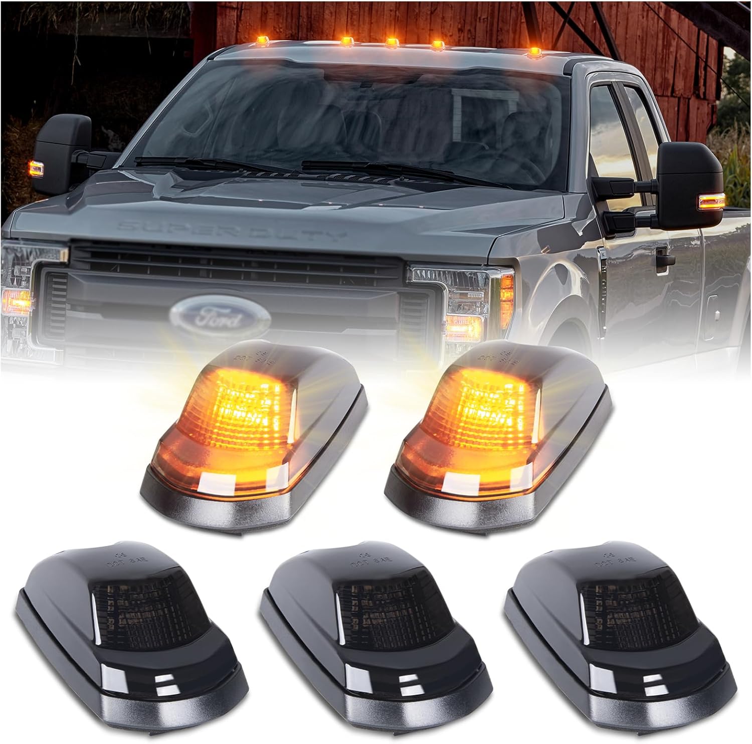 BRAND, CATEGORY, POPMOTORZ, TOP CLEARANCE MARKER ASSEMBLIES, 5PCS LED Cab Roof Marker Lights 18 LED Amber Roof Top Clearance Lights LED Cab Marker Lamps For 2017-2024 Ford F250 F350 F450 F550 Super Duty Led Roof Running Lights