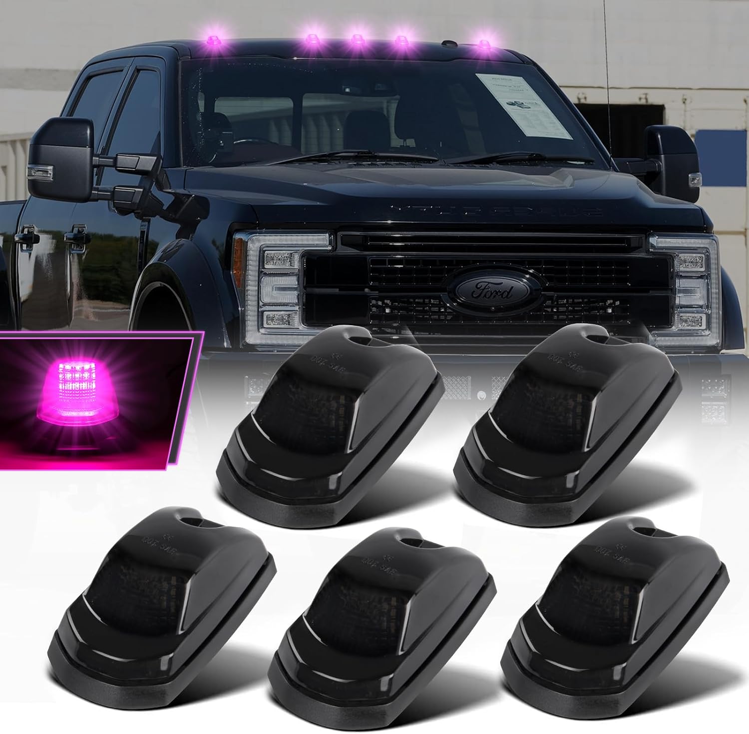 BRAND, CATEGORY, POPMOTORZ, TOP CLEARANCE MARKER ASSEMBLIES, 5PCS White LED Cab Roof Marker Light 18 LED Roof Top Clearance Lights,Cab Marker Lamp for 2017-2022 Ford F250 F350 F450 F550 Super Duty Led Roof Running Lights OEM# HC3Z15442E HC3Z-15442-E