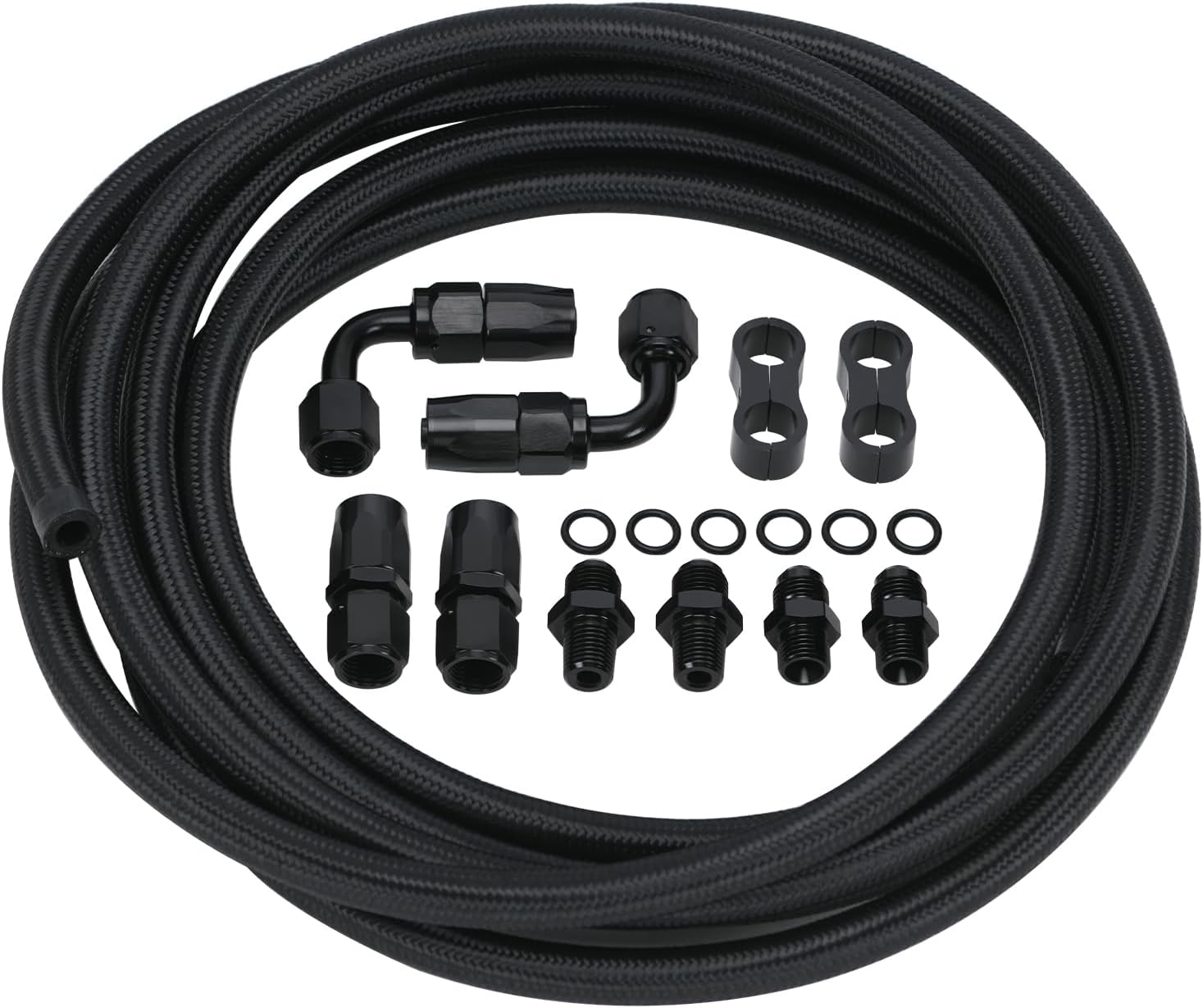 BRAND, CATEGORY, COOLING LINES, PQY, 6AN Transmission Cooler Lines Kit Black Nylon Braided Hose Kit with Fittings and Hose Clamps for 4L60E 4L65E