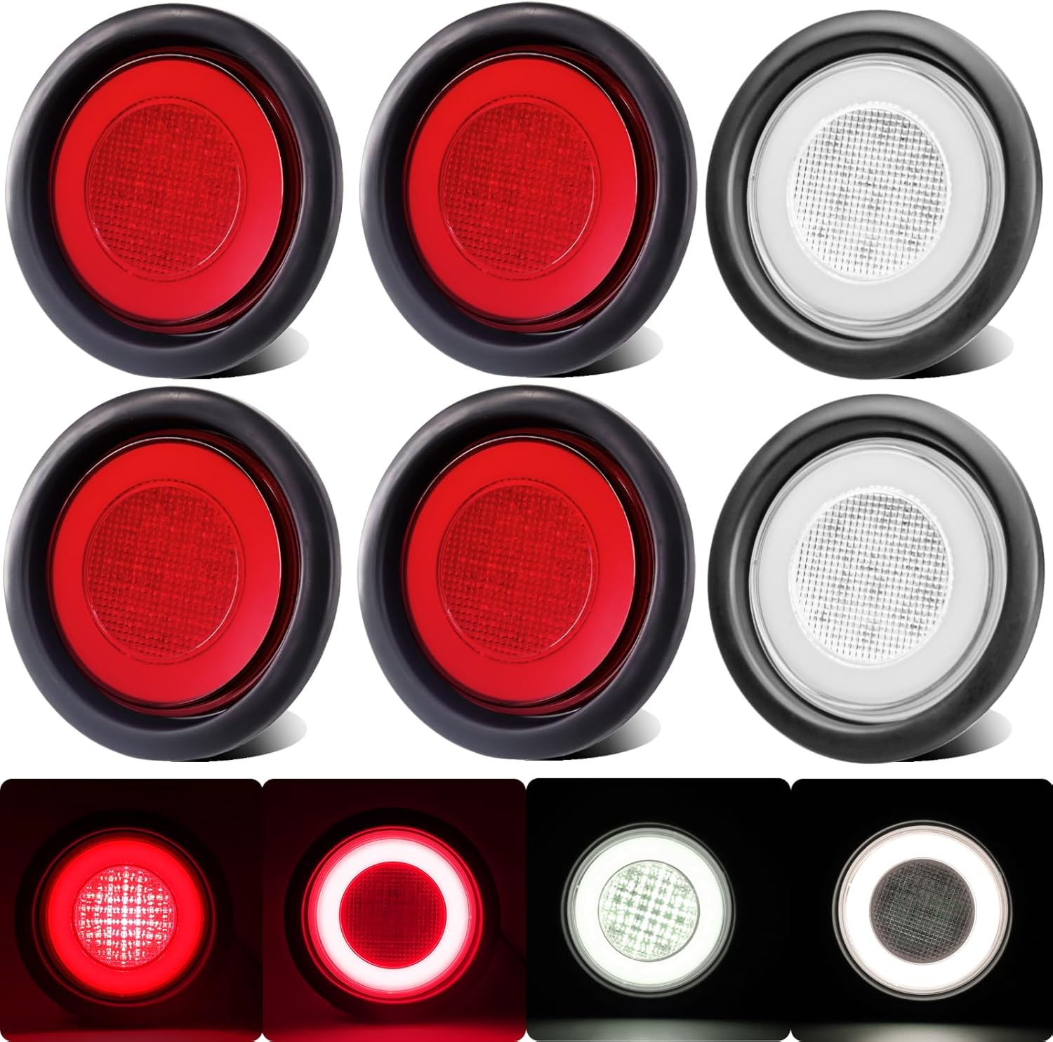 BRAND, CATEGORY, OTHER, WAHMOTOTIN, 6pcs 4 inch Round LED Trailer Trucks Halo Tail Lights 4Pcs 4" Round Red Stop Brkae Turn Lights 2Pcs 4" Round Reverse Back up Tail Light w/Rubber Grommet Flash Mount for RV/Van, DC 12V