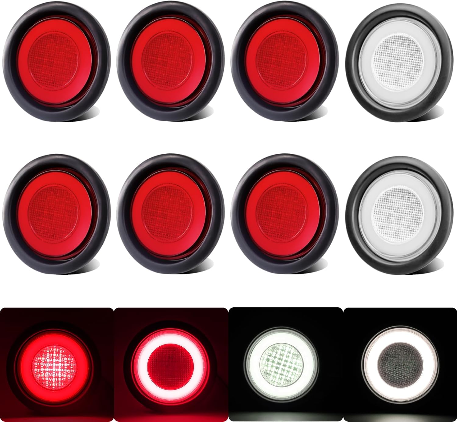 BRAND, CATEGORY, LIGHTING, WAHMOTOTIN, 8pcs 4 inch Round LED Trailer Trucks Halo Tail Light 6Pcs 4" Round Red Stop Brkae Turn Lights,2Pcs 4" Round Reverse Back up Tail Light w/Rubber Grommet Flash Mount For RV/Van, DC 12V