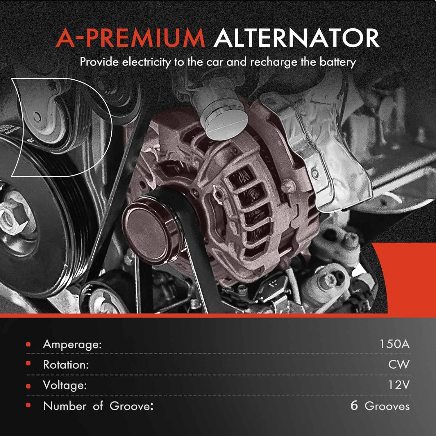 A-PREMIUM, ALTERNATORS, BRAND, CATEGORY, A-Premium Alternator Compatible with Hyundai Sonata 15-19, Santa Fe 19-20, Santa Fe Sport 17-18 & Kia Optima 16-20, Sorento 15-20, Sportage 17-21, 2.0L 2.4L, 12V 150A 6-Groove Pulley CW