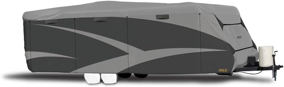 ADCO, BRAND, CATEGORY, RV & TRAILER COVERS, ADCO 52241 Designer Series SFS Aqua Shed Travel Trailer RV Cover - 20'1" - 22', Gray