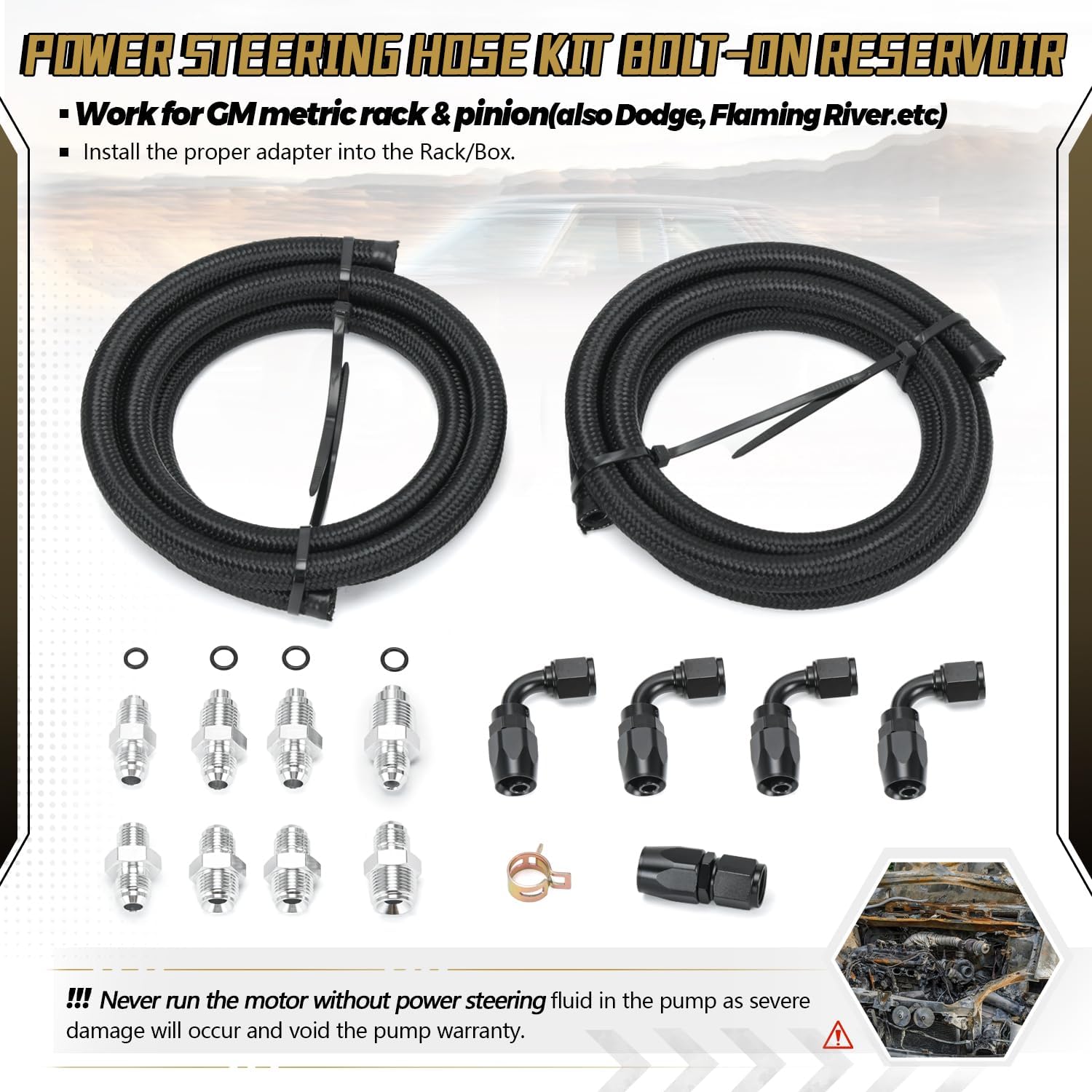 BRAND, CATEGORY, PQY, PRESSURE HOSES, AN6 Power Steering Pump Hose Fitting Kit Return to Reservoir Hose Kit for Pump Mount Reservoir Compatible with LS Swap LS1 LS3