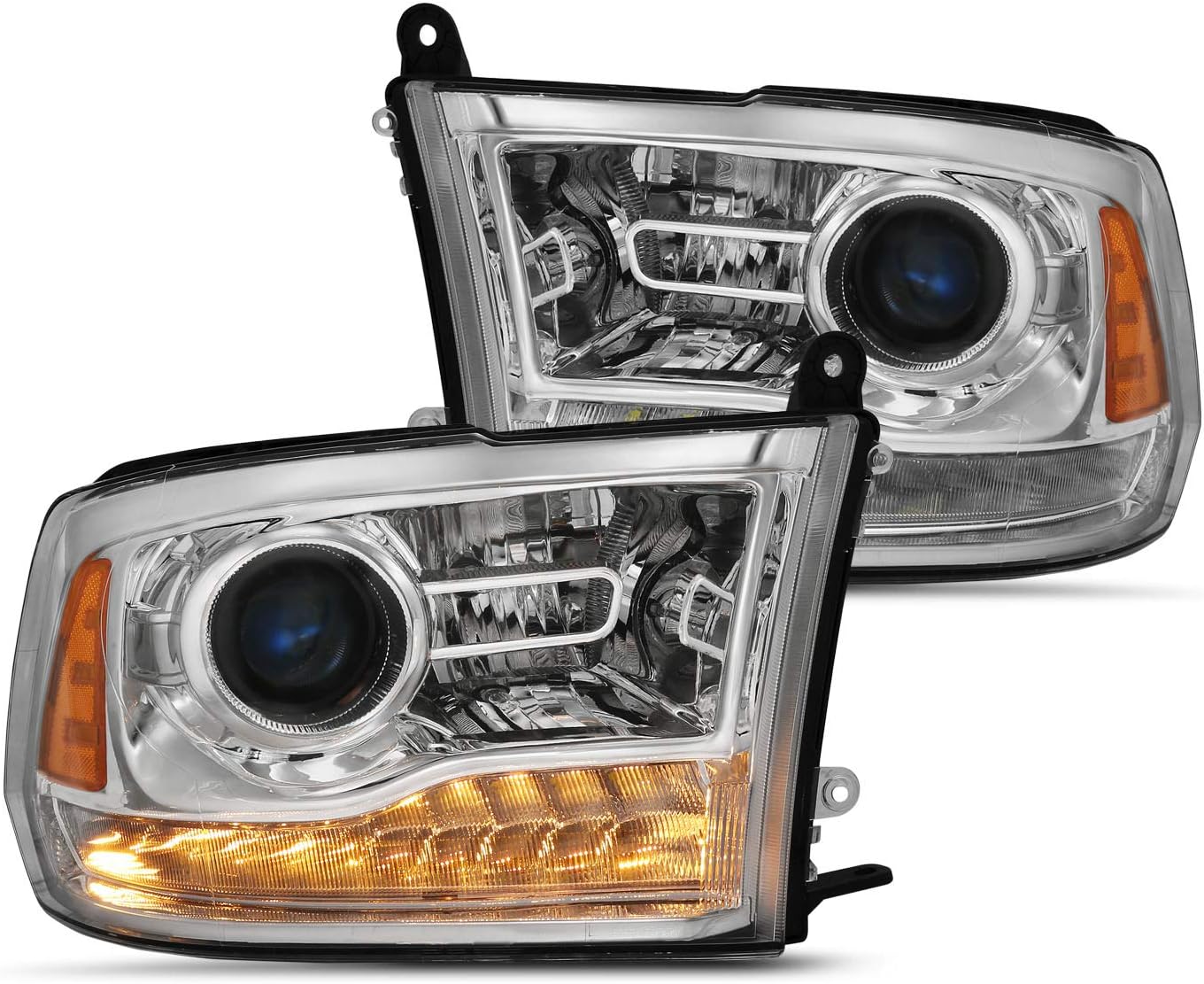 AUTO PARTS AVENUE, BRAND, CATEGORY, HEADLIGHT ASSEMBLIES, APA 2009-2017 Ram Truck Projector Plank Style Switchback Headlight Driver and Passenger Set Chrome