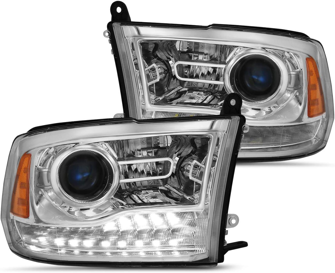 AUTO PARTS AVENUE, BRAND, CATEGORY, HEADLIGHT ASSEMBLIES, APA 2009-2017 Ram Truck Projector Plank Style Switchback Headlight Driver and Passenger Set Chrome