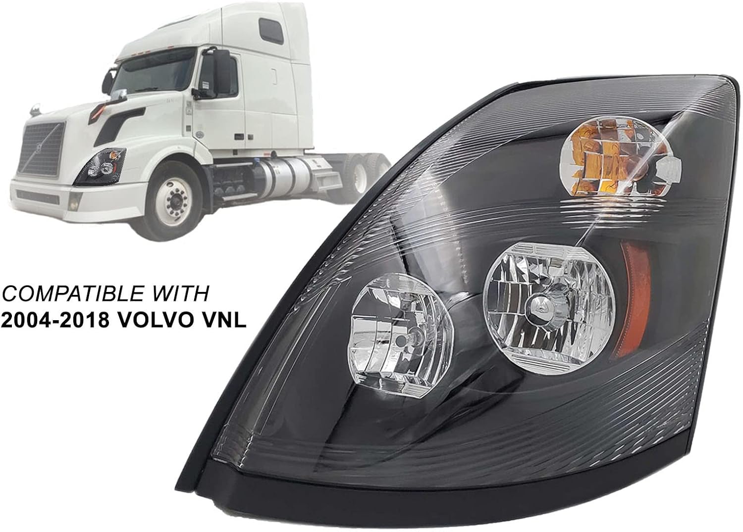 AUTO PARTS AVENUE, BRAND, CATEGORY, HEADLIGHT ASSEMBLIES, APA Replacement Black Headlight for 2004-2018 VNL 630 670 680 730 780 Series Pair Left and Right Side