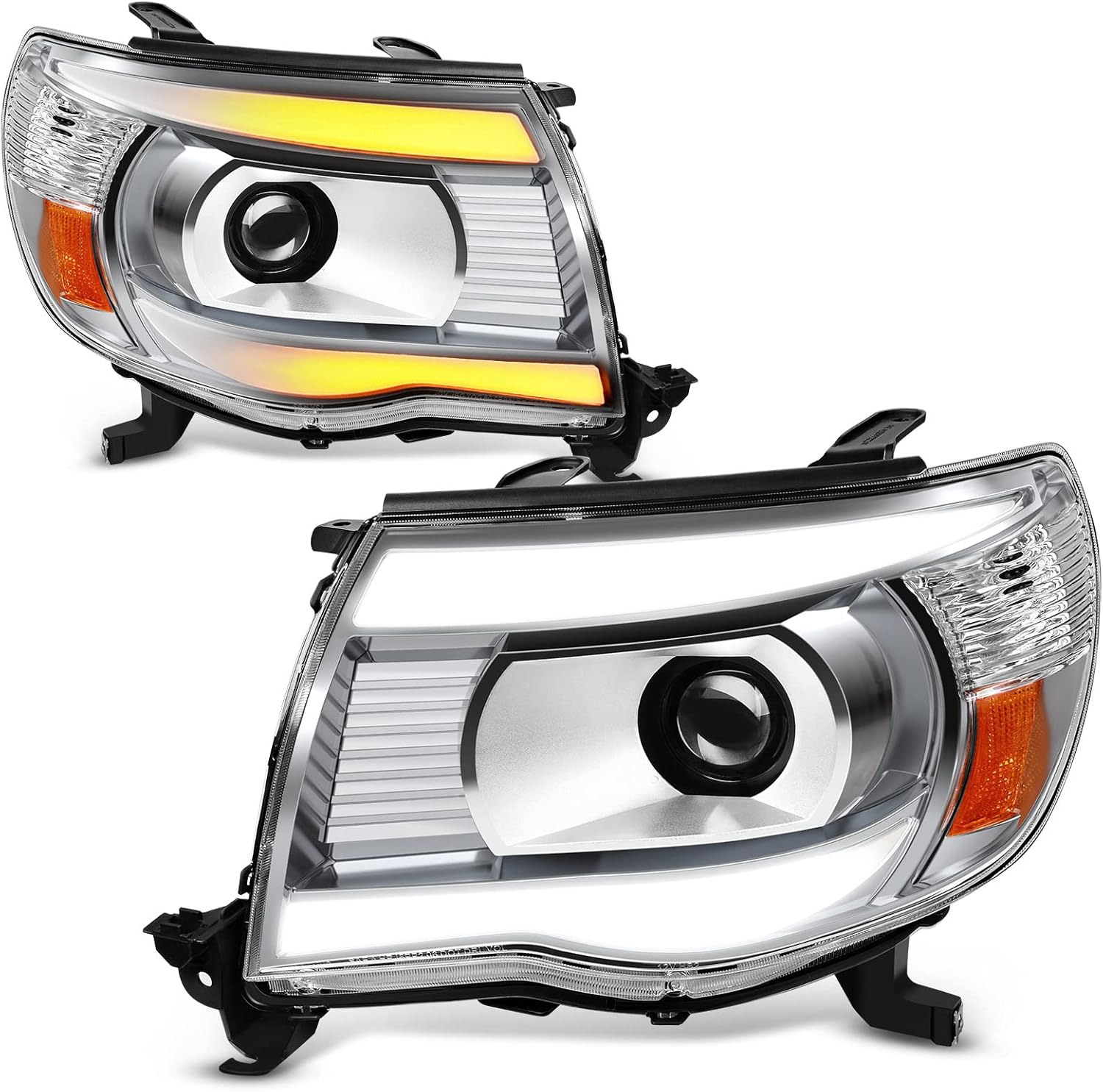 AUTOSAVER88, BRAND, CATEGORY, HEADLIGHT ASSEMBLIES, AUTOSAVER88 Projector Headlights Assembly Compatible with 2005 2006 2007 2008 2009 2010 2011 Tacoma Headlamp with Switchback LED Tube Parking Turn Signal Light Chrome Housing Clear Lens