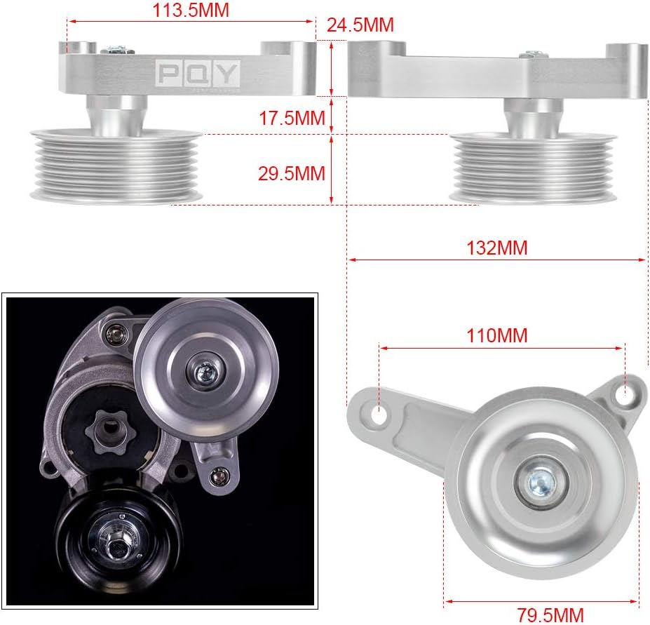 BELT TENSIONERS, BRAND, CATEGORY, PQY, Adjustable EP3 Pulley Kit Compatible with Honda 8th 9th Civic All K24 Engines with Auto Tensioner Keep A/C Installed