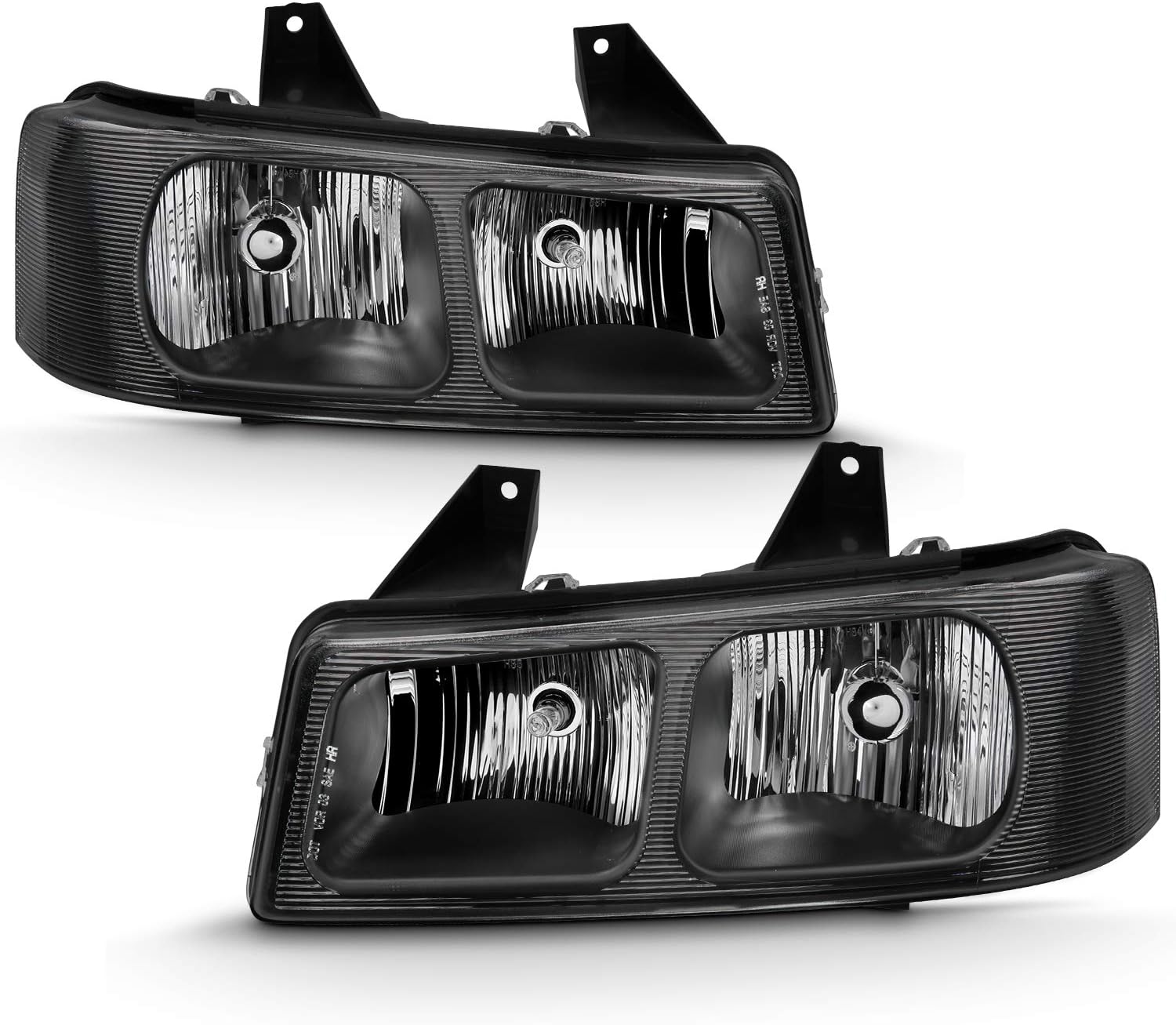 AMERILITE, BRAND, CATEGORY, HEADLIGHT ASSEMBLIES, AmeriLite Black Housing Upgrade Halogen Replacment Headlight Composite Set For 2003-2019 GMC Savana Chevy Express Van - Passenger and Driver Side, Vehicle Light Assembly, Clear