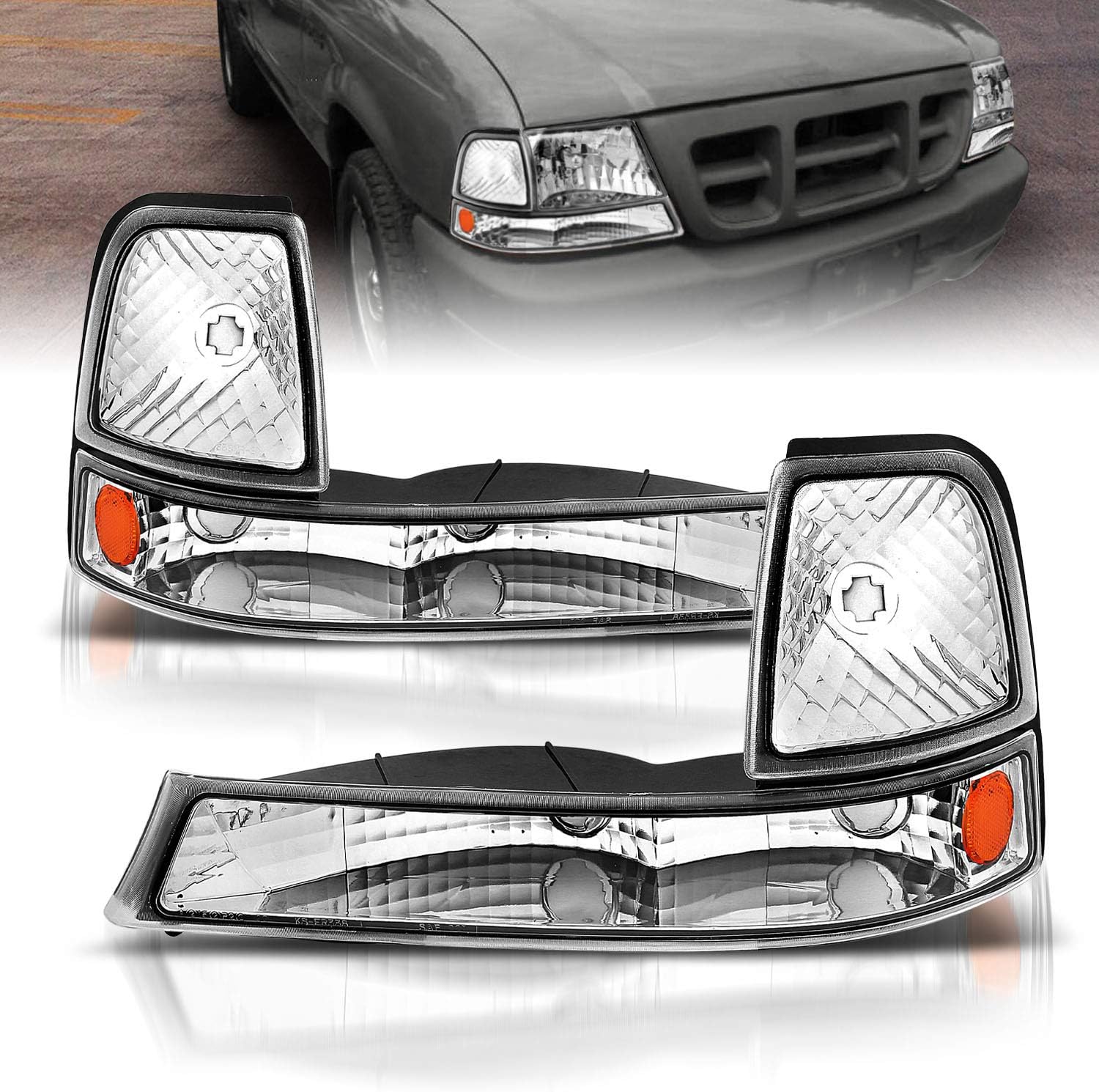 AMERILITE, BRAND, CATEGORY, SIDE MARKER ASSEMBLIES, AmeriLite Bumper Lights Euro Amber for Ford Ranger - Passenger and Driver Side