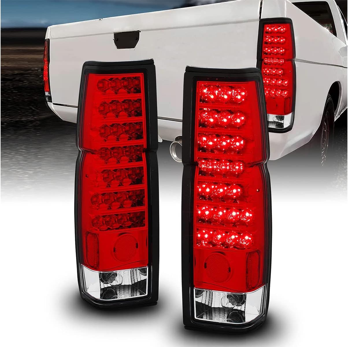 AMERILITE, BRAND, CATEGORY, TAIL LIGHT ASSEMBLIES, AmeriLite Red/Clear LED Tail Lights For Hardbody - Passenger and Driver Side