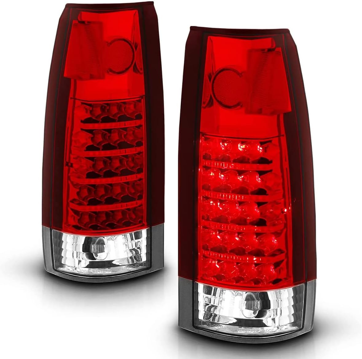 AMERILITE, BRAND, CATEGORY, TAIL LIGHT ASSEMBLIES, AmeriLite for 1988-1999 Chevy GMC Full Size C/K Pickup Truck Tahoe Suburban Crystal Red LED Replacement Tail Lights Assembly Pair - Passenger and Driver Side