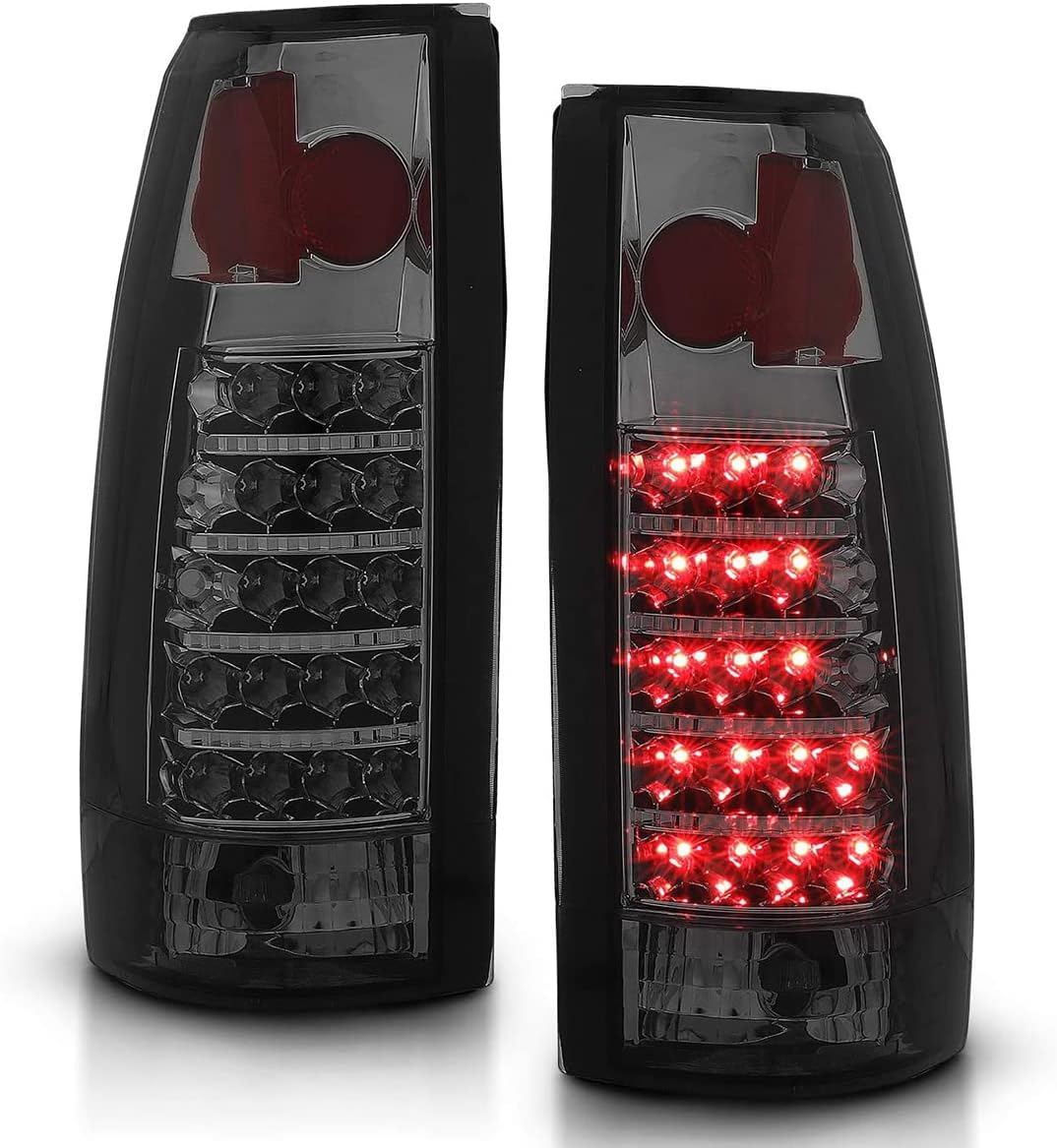 AMERILITE, BRAND, CATEGORY, TAIL LIGHT ASSEMBLIES, AmeriLite for 1988-1999 Chevy GMC Full Size C/K Pickup Truck Tahoe Suburban Smoke LED Replacement Tail Lights Assembly Pair - Passenger and Driver Side