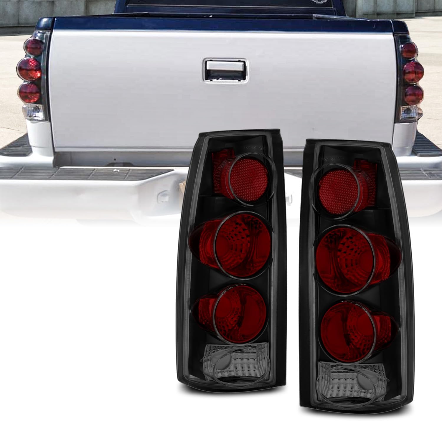 AMERILITE, BRAND, CATEGORY, TAIL LIGHT ASSEMBLIES, AmeriLite for 1988-2000 Chevy GMC C/K 1500 2500 3500 Pickup Tahoe Suburban Clear Red LED Replacement Tail Lights w/Bulb Set - Passenger and Driver Side