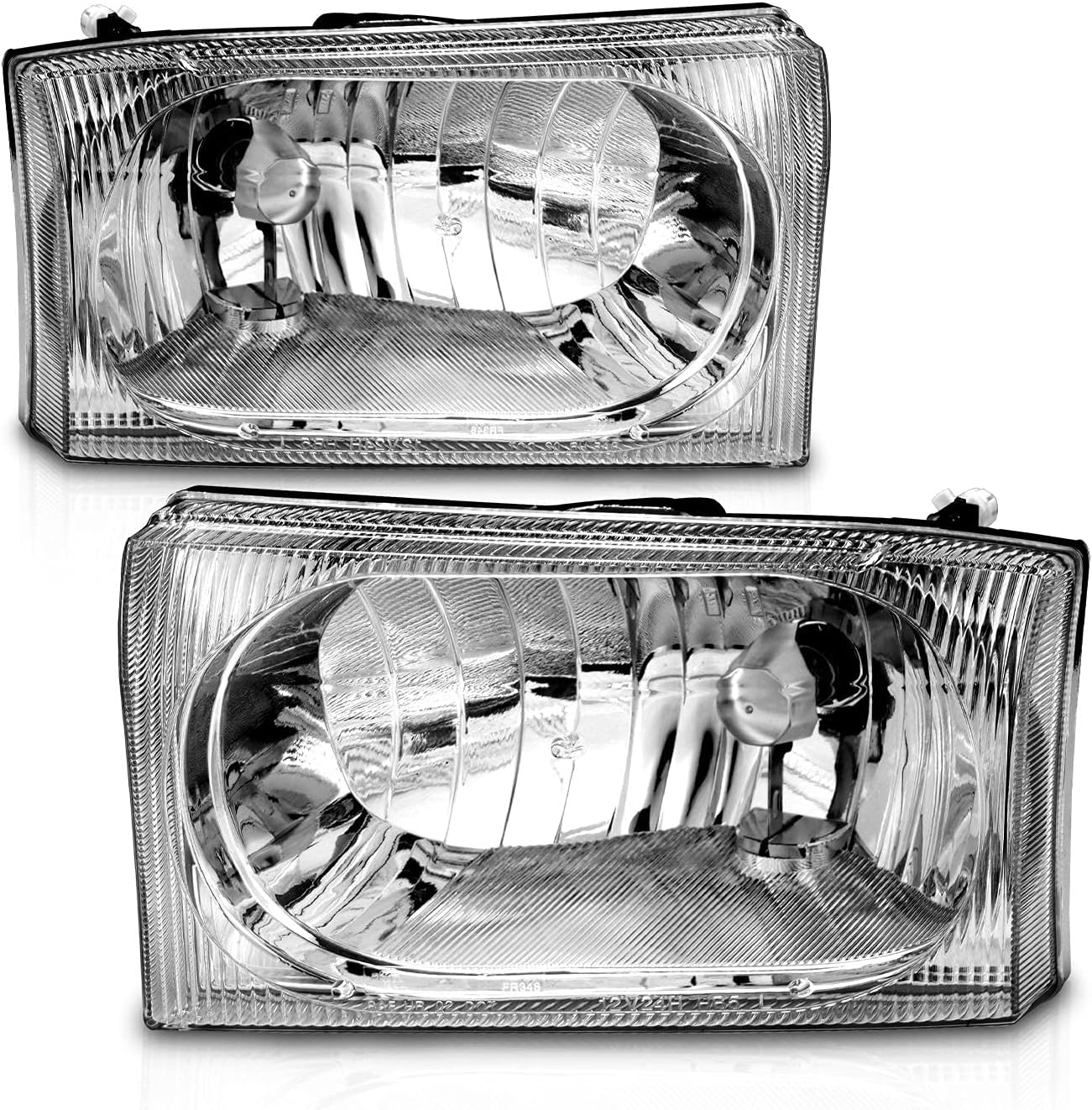 AMERILITE, BRAND, CATEGORY, HEADLIGHT ASSEMBLIES, AmeriLite for 1999-2004 Ford Super Duty F-250/F-350/F-450/F-550 | Excursion Chrome Headlights Beams Pair - Passenger and Driver Side