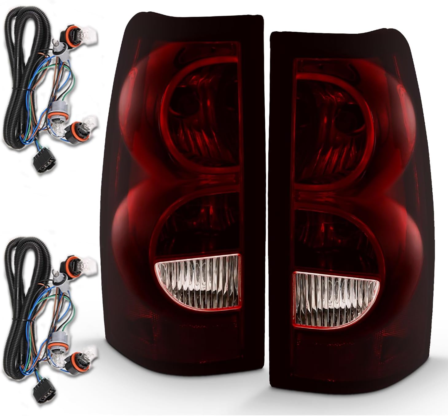 AMERILITE, BRAND, CATEGORY, TAIL LIGHT ASSEMBLIES, AmeriLite for 2003-2006 Chevy Silverado OE Style Ruby Red Replacement Taillights Rear Brake Lamp Set with Incandescent Bulbs and Harness Vehicle Light Assembly - Passenger and Driver Side