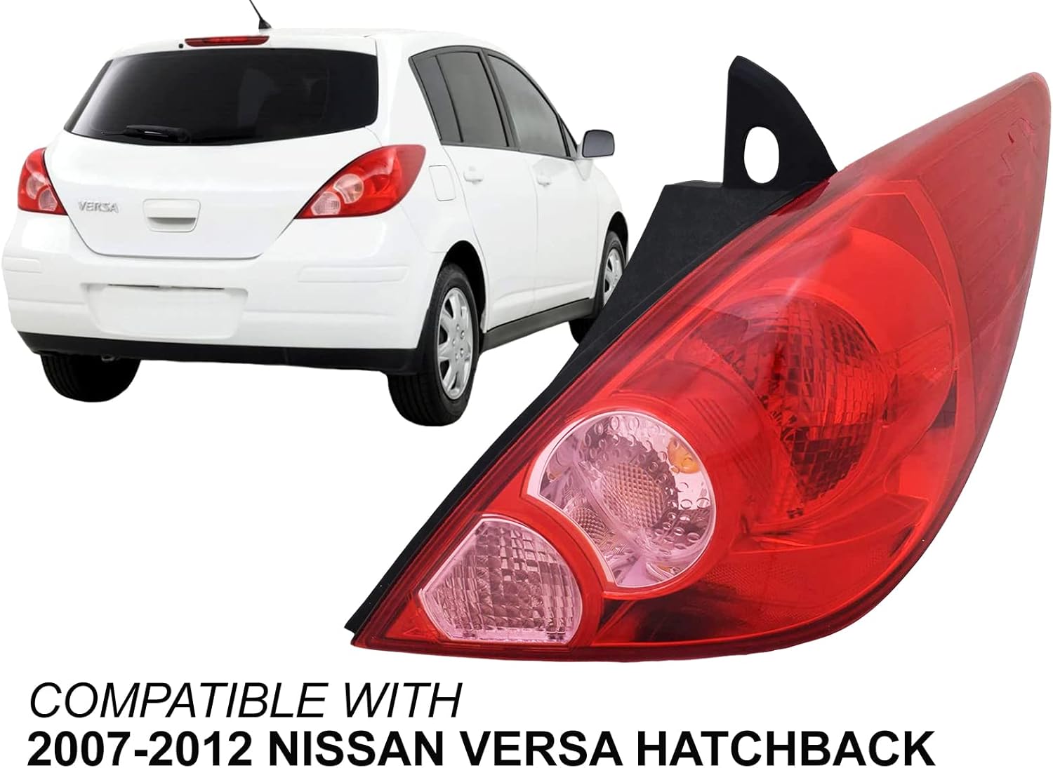 AUTO PARTS AVENUE, BRAND, CATEGORY, TAIL LIGHT ASSEMBLIES, Auto Parts Avenue APA Replacement Rear Lamp Tail Light for 2007 2008 2009 2010 2011 2012 Versa Hatchback with Bulbs Included Passenger Right Side 26550EM30A NI2801181C with CAPA Certified