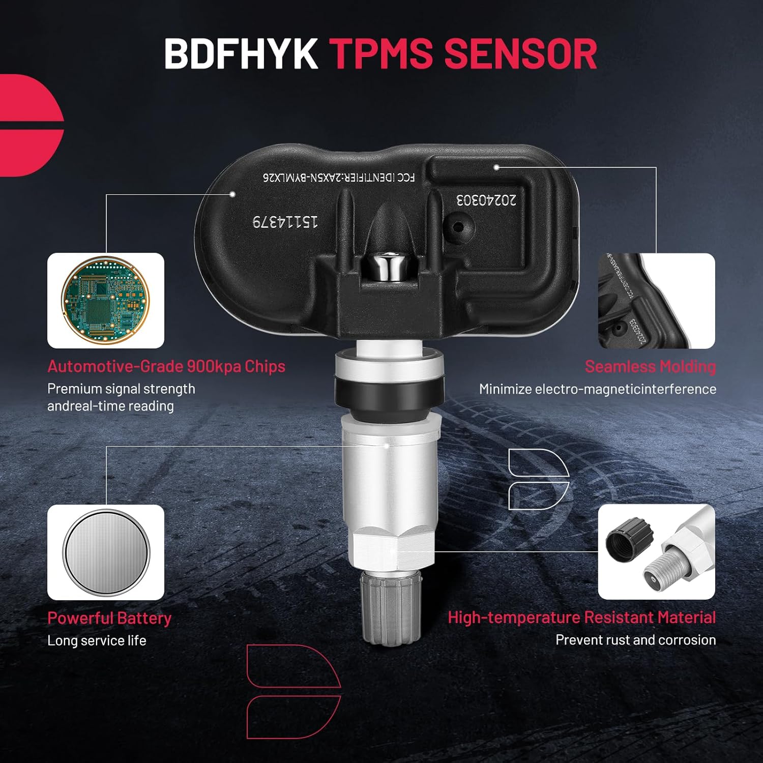 BDFHYK, BRAND, CATEGORY, REPLACEMENT SENSORS, BDFHYK 315MHZ TPMS Sensors Compatible for Chevy GMC Cadillac GM Tire Pressure Monitoring System Replaces# #15114379 15122618 8151226180 4 Pack