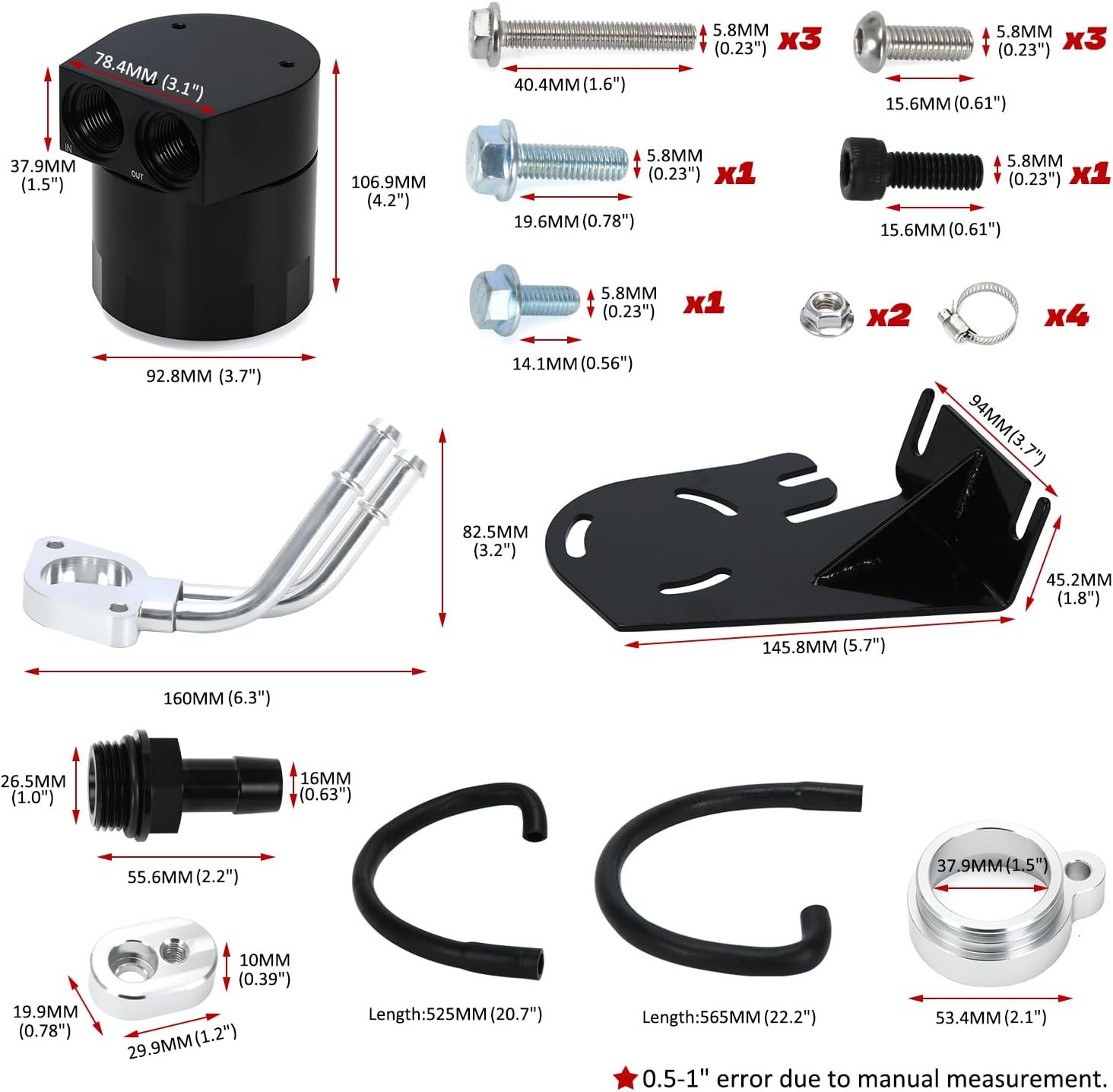 BRAND, CATEGORY, PQY, RESERVOIRS, Baffled Oil Catch Can Kit Oil Separator Tank with Hose and Bracket Compatible with Ford Powerstroke 6.7L 2011-2016