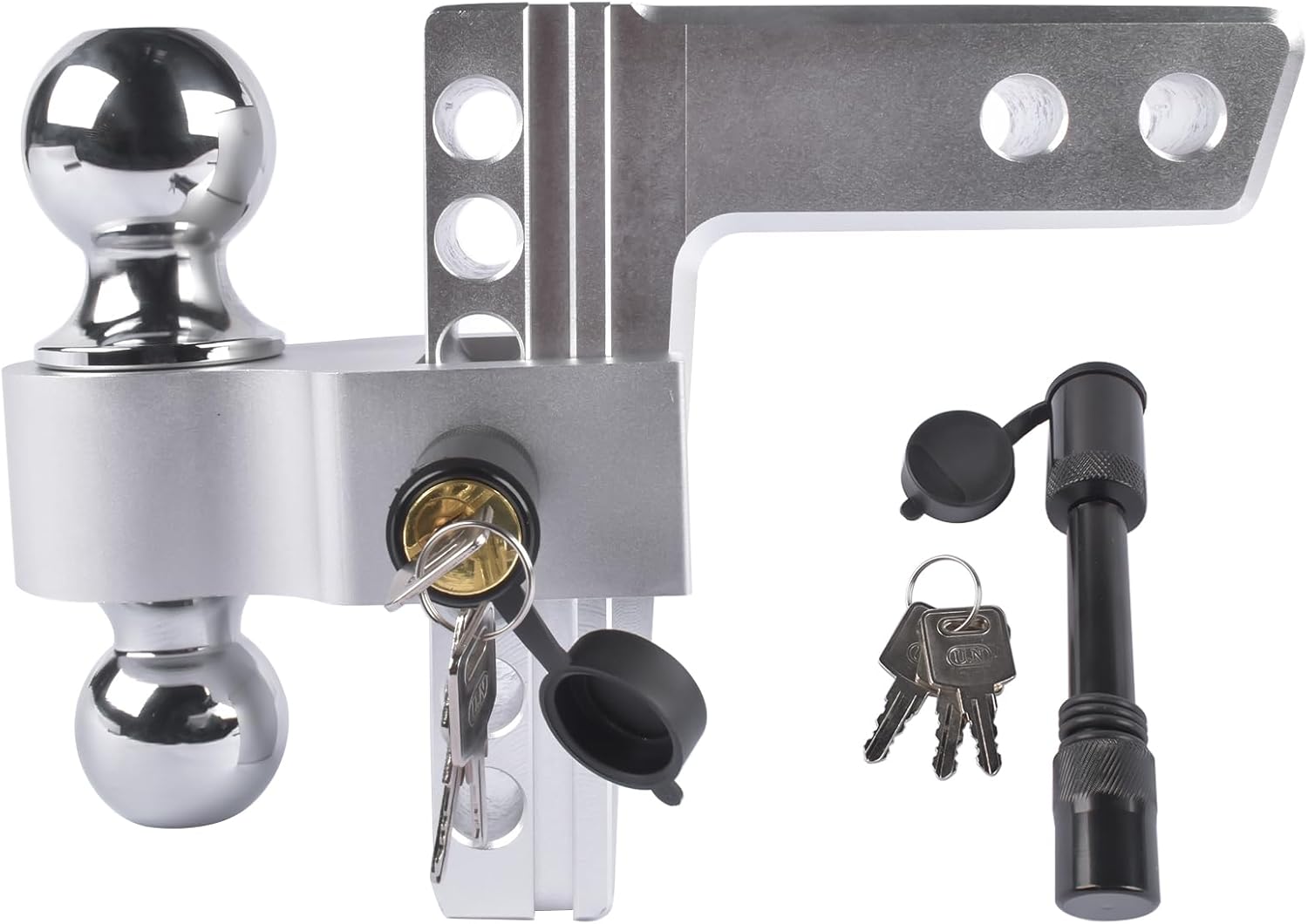 BALL MOUNTS, BRAND, CATEGORY, WEONEFIT, Black Adjustable Trailer Hitch Fits 2" Receiver | 6" Drop/Rise Heavy Duty Aluminum Drop Hitch | 12,500 LBS GTW-Tow Hitch | 2 and 2-5/16 inch Combo Stainless Steel Tow Balls with Double Key Locks