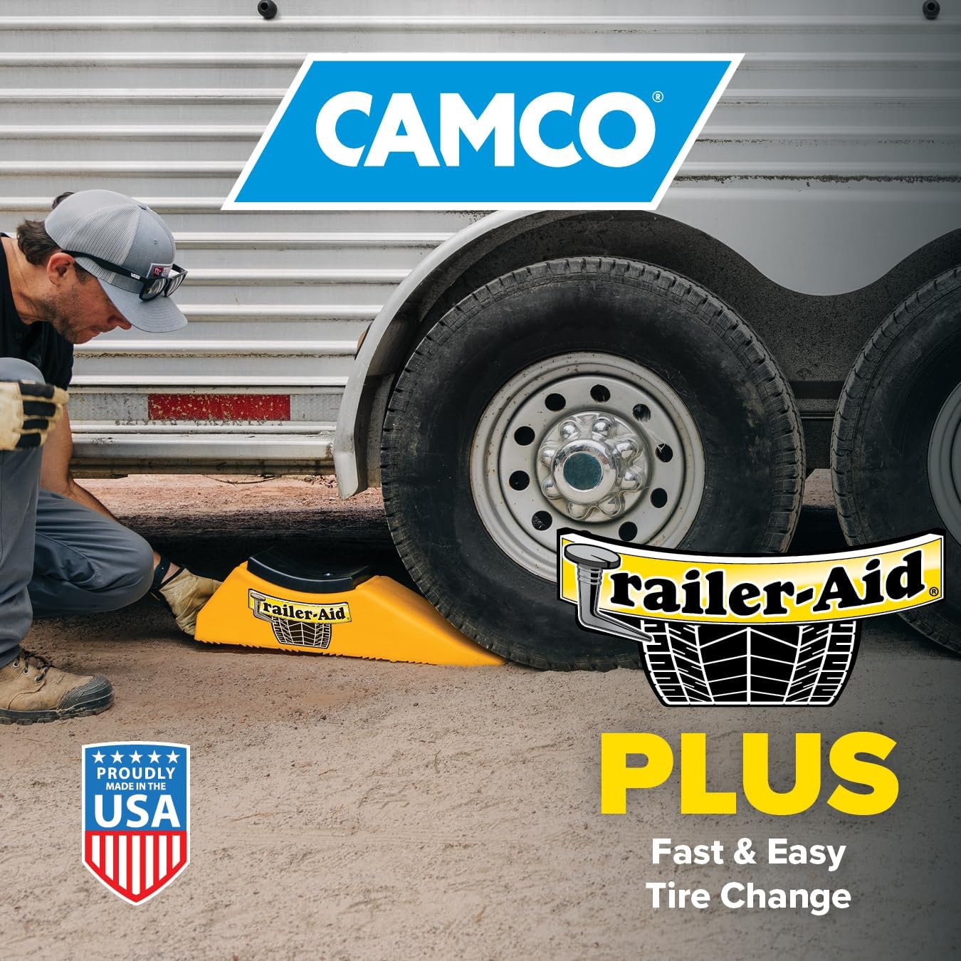 BRAND, CAMCO, CATEGORY, WHEEL IMMOBILIZERS & CHOCKS, Camco Trailer-Aid Plus - Tandem Trailer Ramp Provides 5 1/2" of Tire Lift — Great for RVs, Campers & More - Must Have Travel Trailer Accessories — Easy to Use, Yellow(21002)