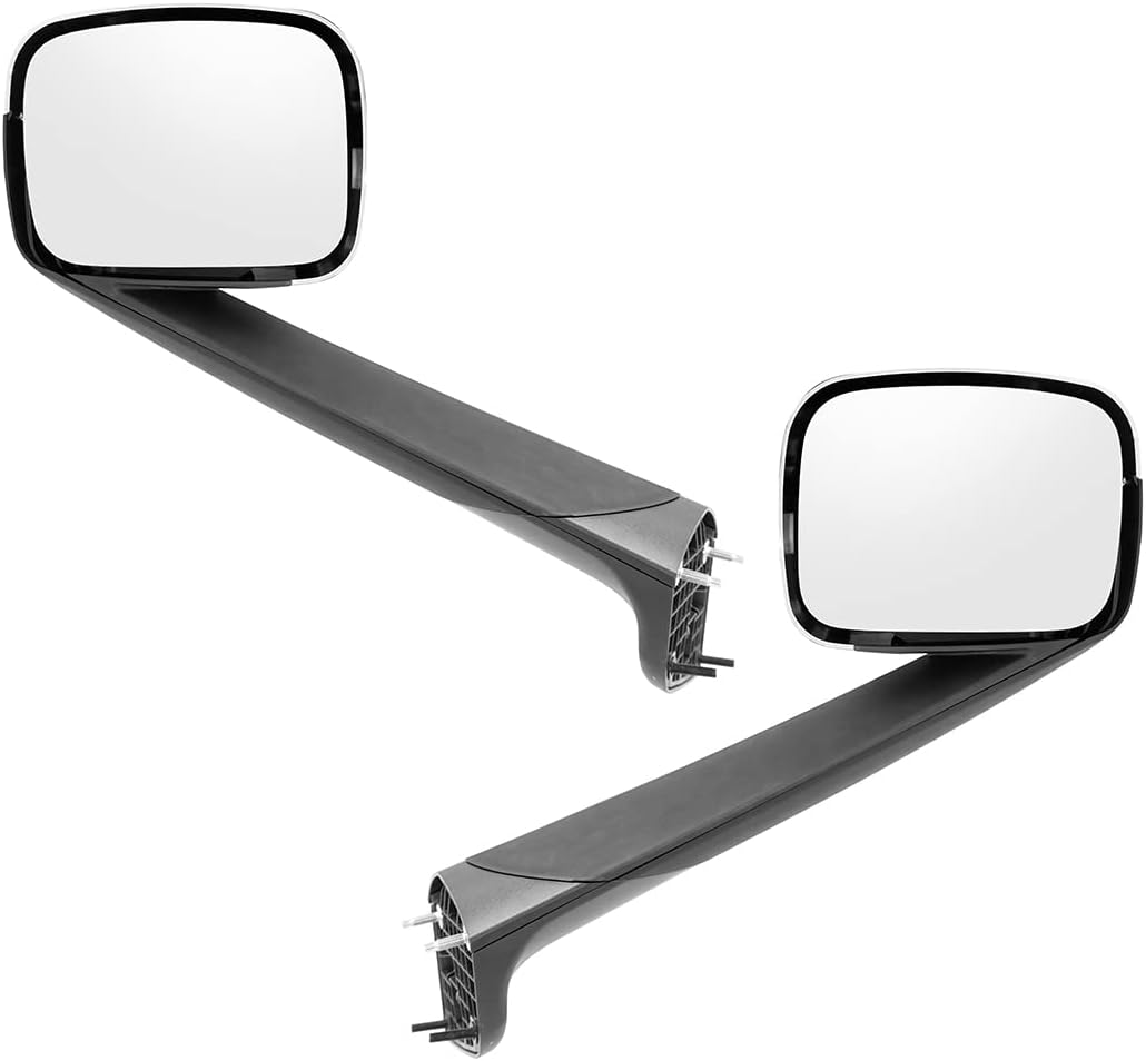 BRAND, CATEGORY, EXTERIOR MIRRORS, WANLLY, Chrome Hood Mirrors Assembly Fit for 2018-2020 Freightliner Cascadia Series Semi Trucks Driver and Passenger Side (Chrome,A Pair)