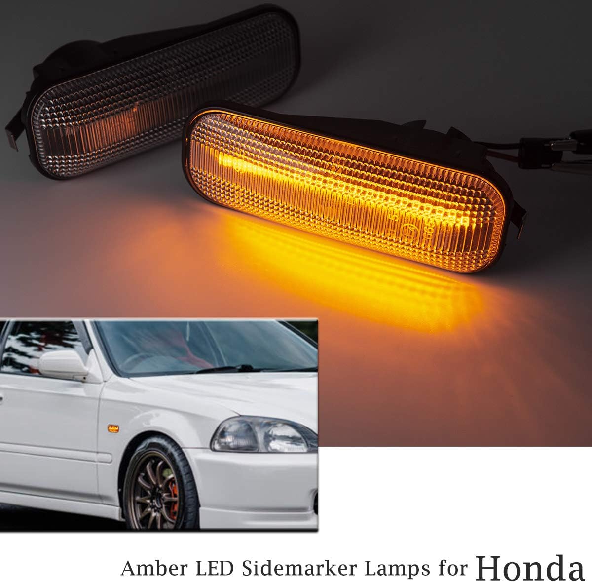 BRAND, CATEGORY, NJSBYL, SIDE MARKER ASSEMBLIES, Clear Lens LED Side Marker Light Kits for 1996-2000 Honda Civic/CRV Fender Amber LED Turn Signal Sidemarker Lamps Replacement