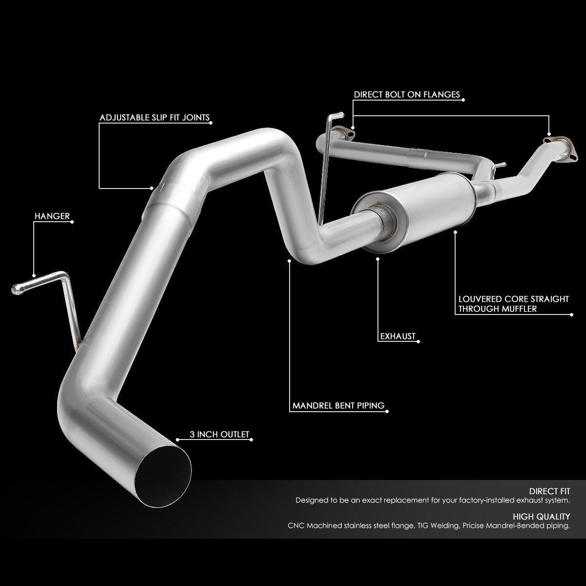 BRAND, CAT-BACK SYSTEMS, CATEGORY, DNA MOTORING, DNA MOTORING CBE-NTT07-56L Stainless Steel Cat Back Exhaust System [Compatible with 04-15 Nissan Titan]