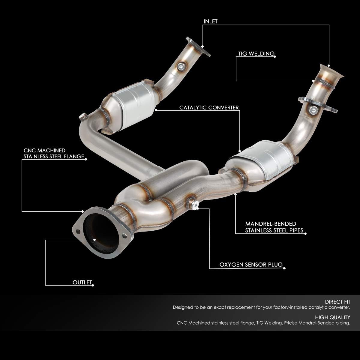 BRAND, CATALYTIC CONVERTERS, CATEGORY, DNA MOTORING, DNA MOTORING Factory Style Catalytic Converter Exhaust Y-Pipe ReplacementCompatible with 02-05 Escalade Avalanche 1500 4.3 4.8 5.3L, OEM-CONV-001