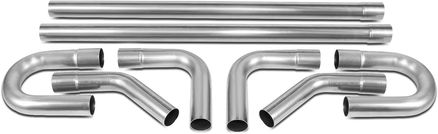 BRAND, CATEGORY, DNA MOTORING, EXHAUST PIPES & TIPS, DNA MOTORING ZTL-25SS-8P 8 Pcs 2.5 Inches Stainless Steel DIY Custom Exhaust Tubing Mandrel Bend Pipe Straight & U-Bend Kit, Universal Fit