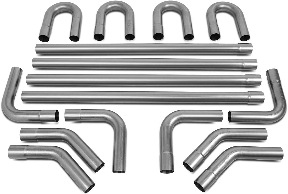 BRAND, CATEGORY, DNA MOTORING, EXHAUST PIPES & TIPS, DNA Motoring ZTL-25RAW 16 Pcs 2.5 Inches Mild Steel DIY Custom Exhaust Tubing Mandrel Bend Pipe Straight & U-Bend Kit, Universal Fit