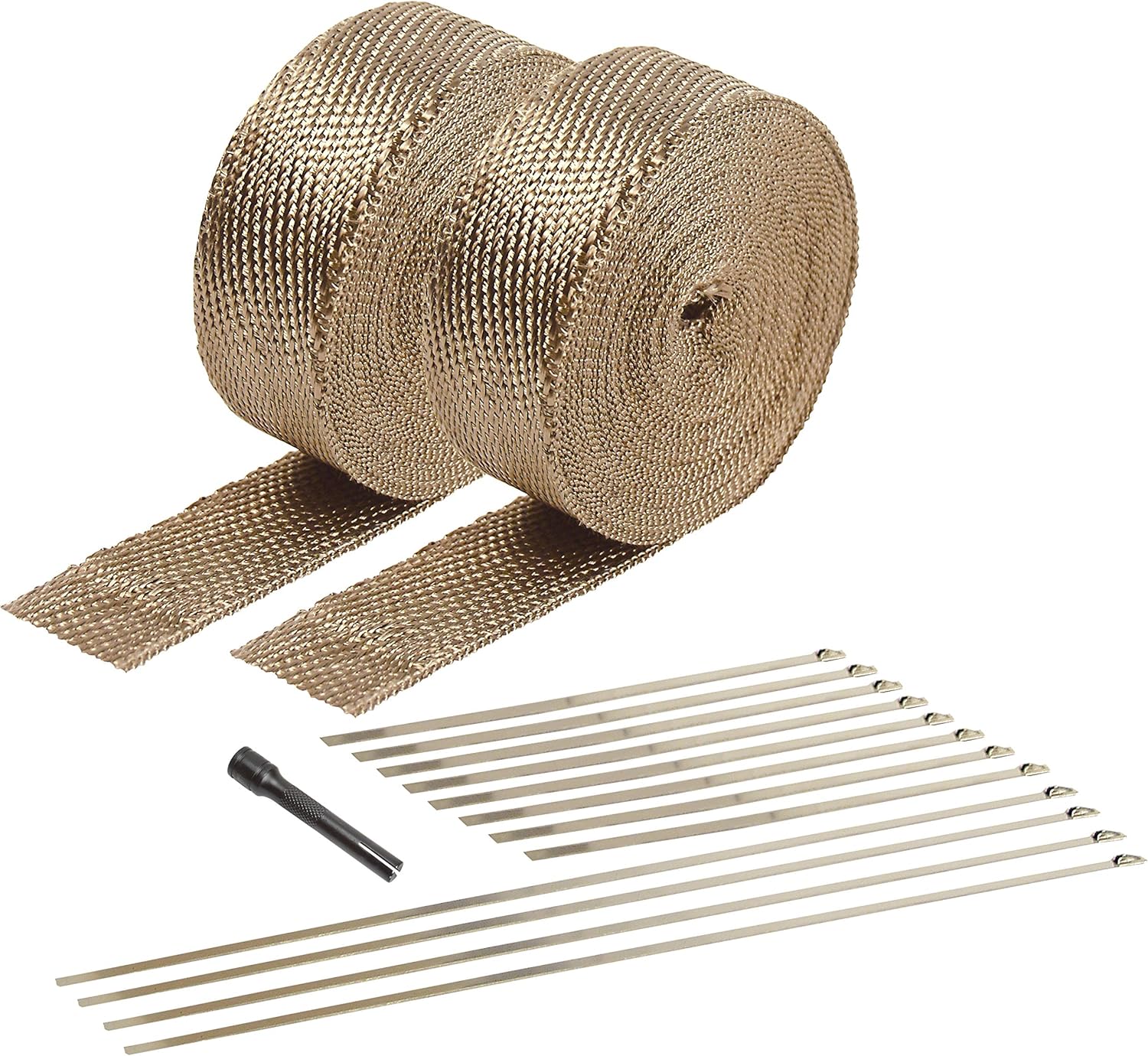 BRAND, CATEGORY, DESIGN ENGINEERING, HEAT WRAP, MATTING & SLEEVING, Design Engineering 010095 Titanium Exhaust Heat Wrap Kit with LR Technology, (2) 2" x 50' Rolls, 12 Locking Ties, and Locking Tie Tool