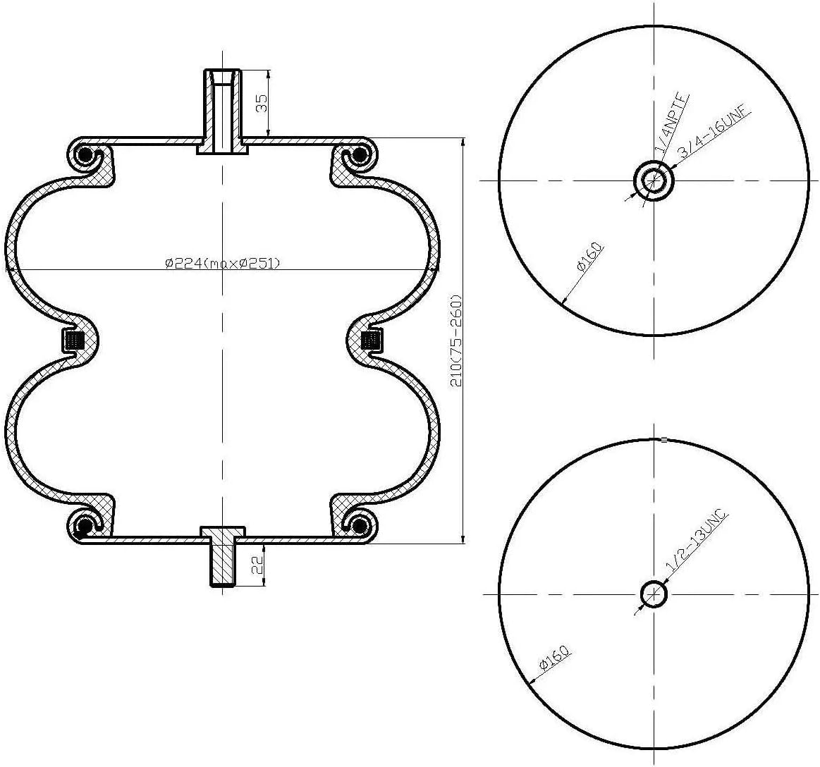 AIR SUSPENSION KITS, BRAND, CATEGORY, FORTPRO, Double Convoluted Air Spring Replaces 6897, 2B9-229 | F245644