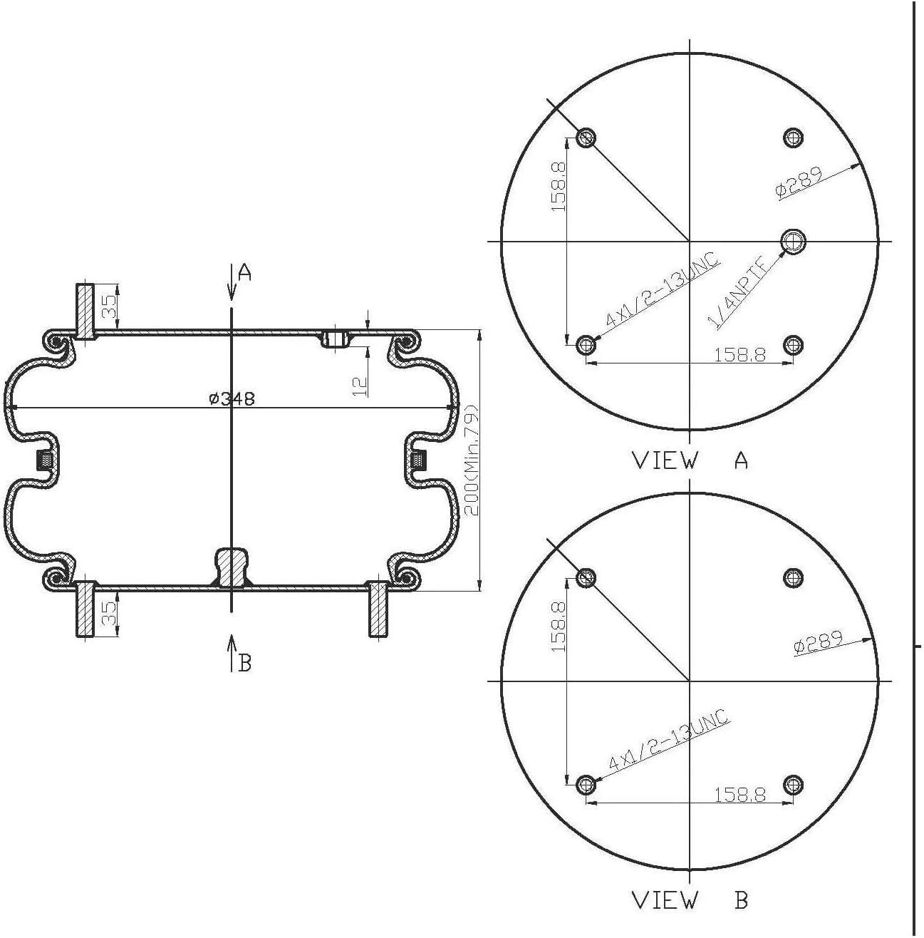 AIR SUSPENSION KITS, BRAND, CATEGORY, FORTPRO, Double Convoluted Air Spring Replaces 7135, 554800C1 | F245647