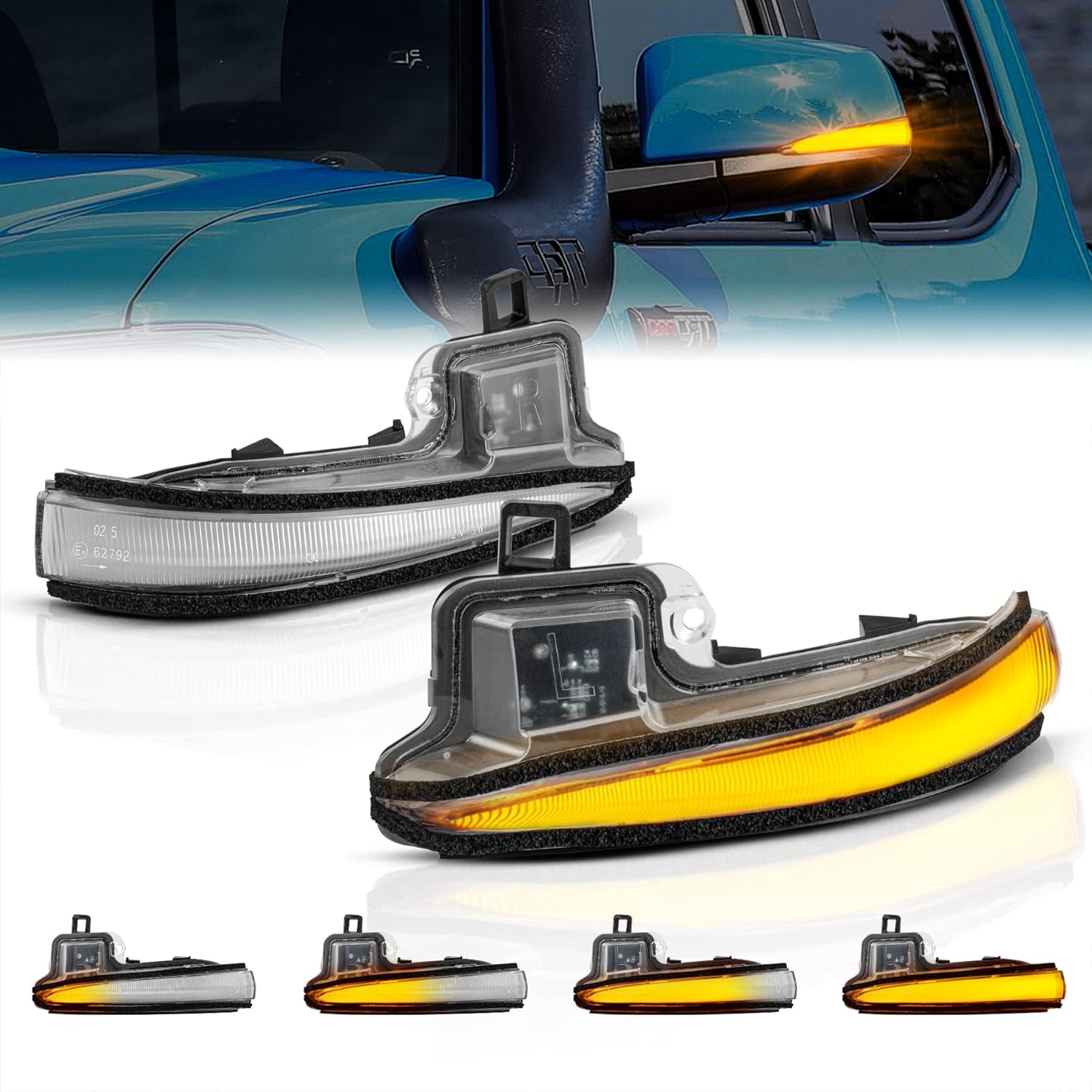 BRAND, CATEGORY, POPMOTORZ, SIDE MARKER & TURN SIGNAL COMBOS, Dynamic Sequential LED Turn Signal Lights Assembly Amber Rear View Side Mirror Marker Indicator lamps, forT-oyota Tacoma 2016-2022, RAV4 MK5 XA50 2019-2022, Highlander MK4 XU70 2020-2022