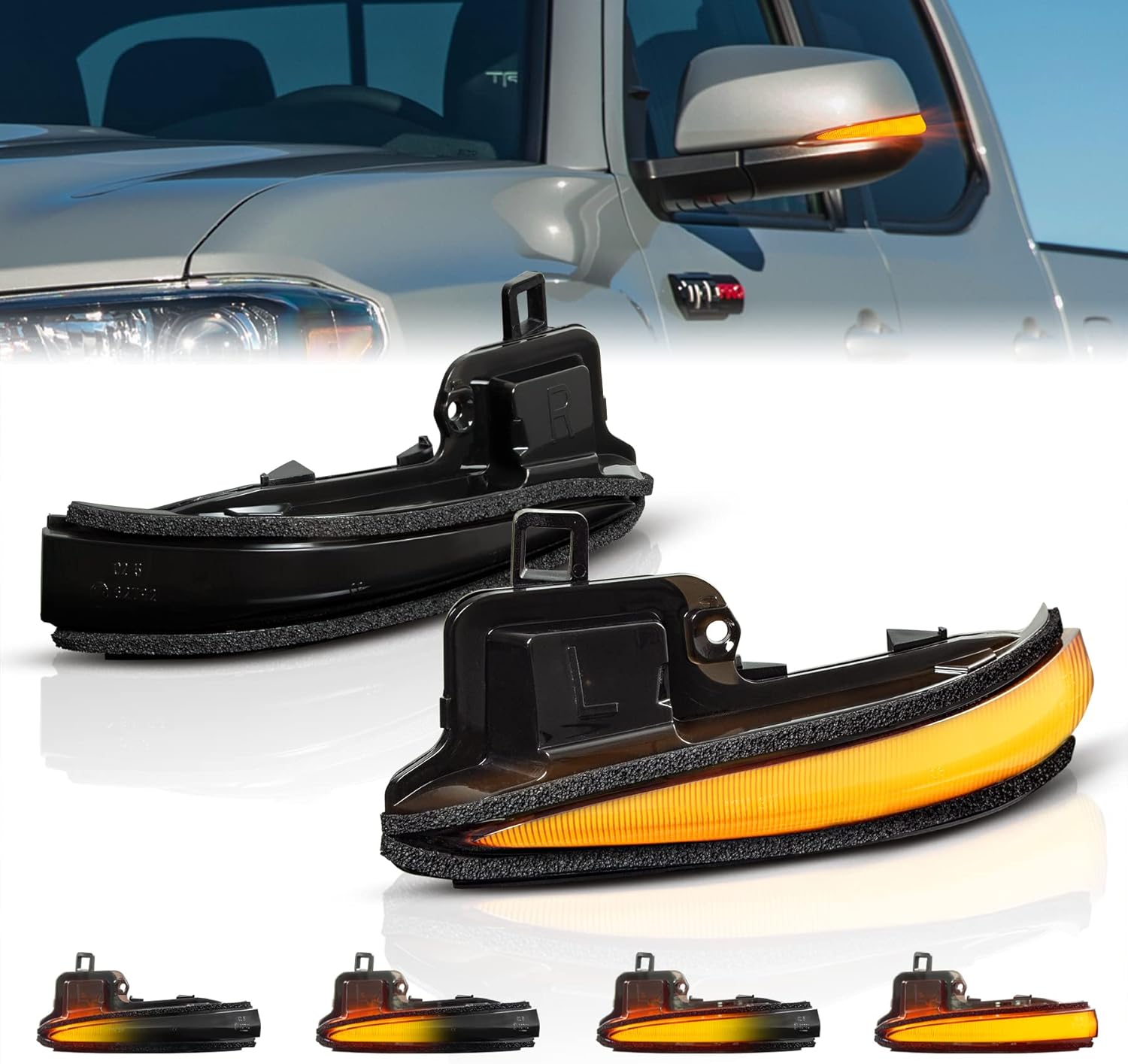 BRAND, CATEGORY, POPMOTORZ, SIDE MARKER & TURN SIGNAL COMBOS, Dynamic Sequential led Turn Signal Lights Assembly Amber Rear View Side Mirror Marker Indicator Lamps, forT-oyota Tacoma 2016-2022, RAV4 MK5 XA50 2019-2023, Highlander MK4 XU70 2020-2023