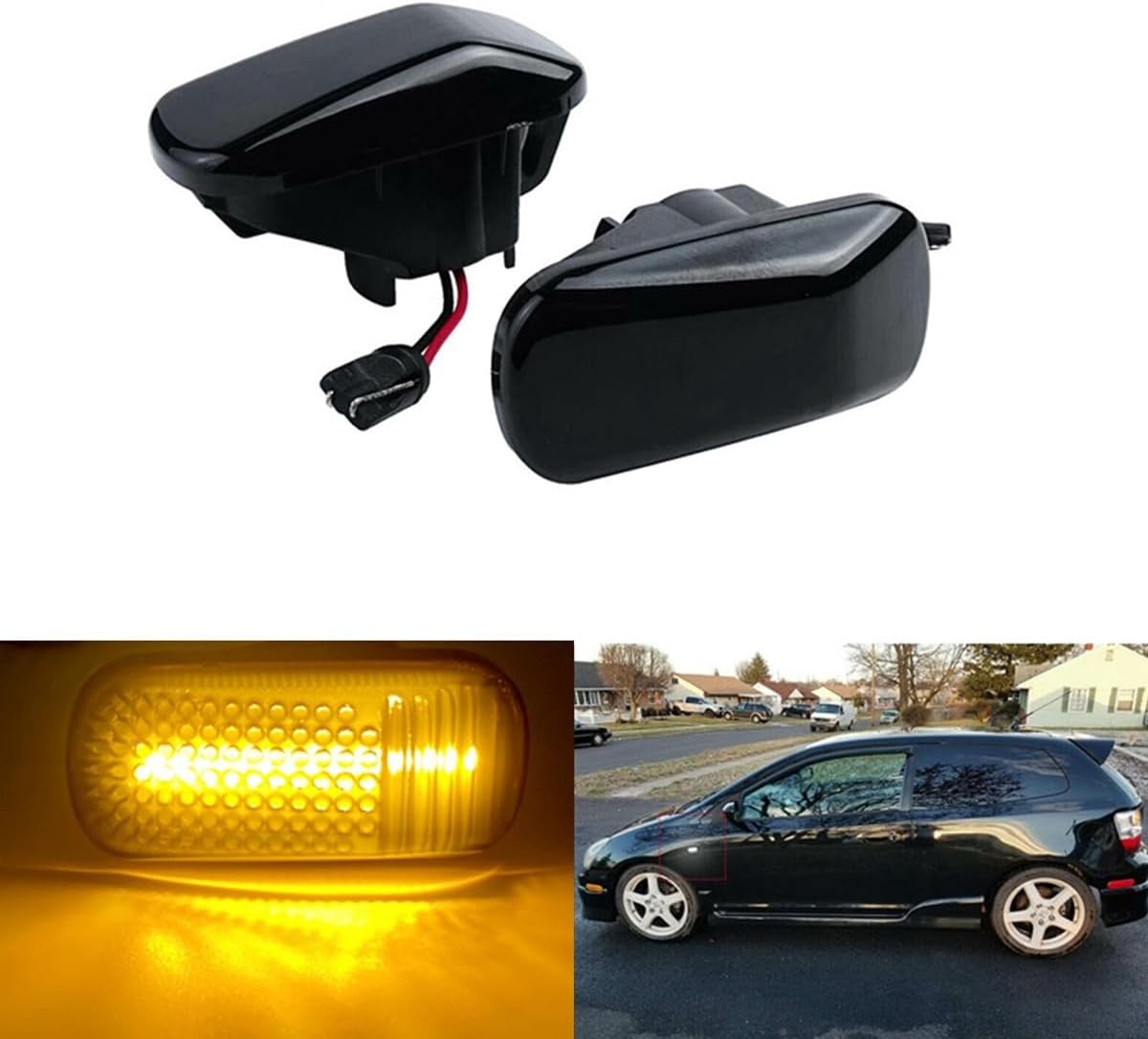 BRAND, CATEGORY, SIDE MARKER ASSEMBLIES, WINDTALKER, Dynamic Turn Signal Light 2 Pcs Car Amber Led Front Fender Side Marker Light Turn Signal Lamps for Civic for 2001-2009 Mirror Indicators Light