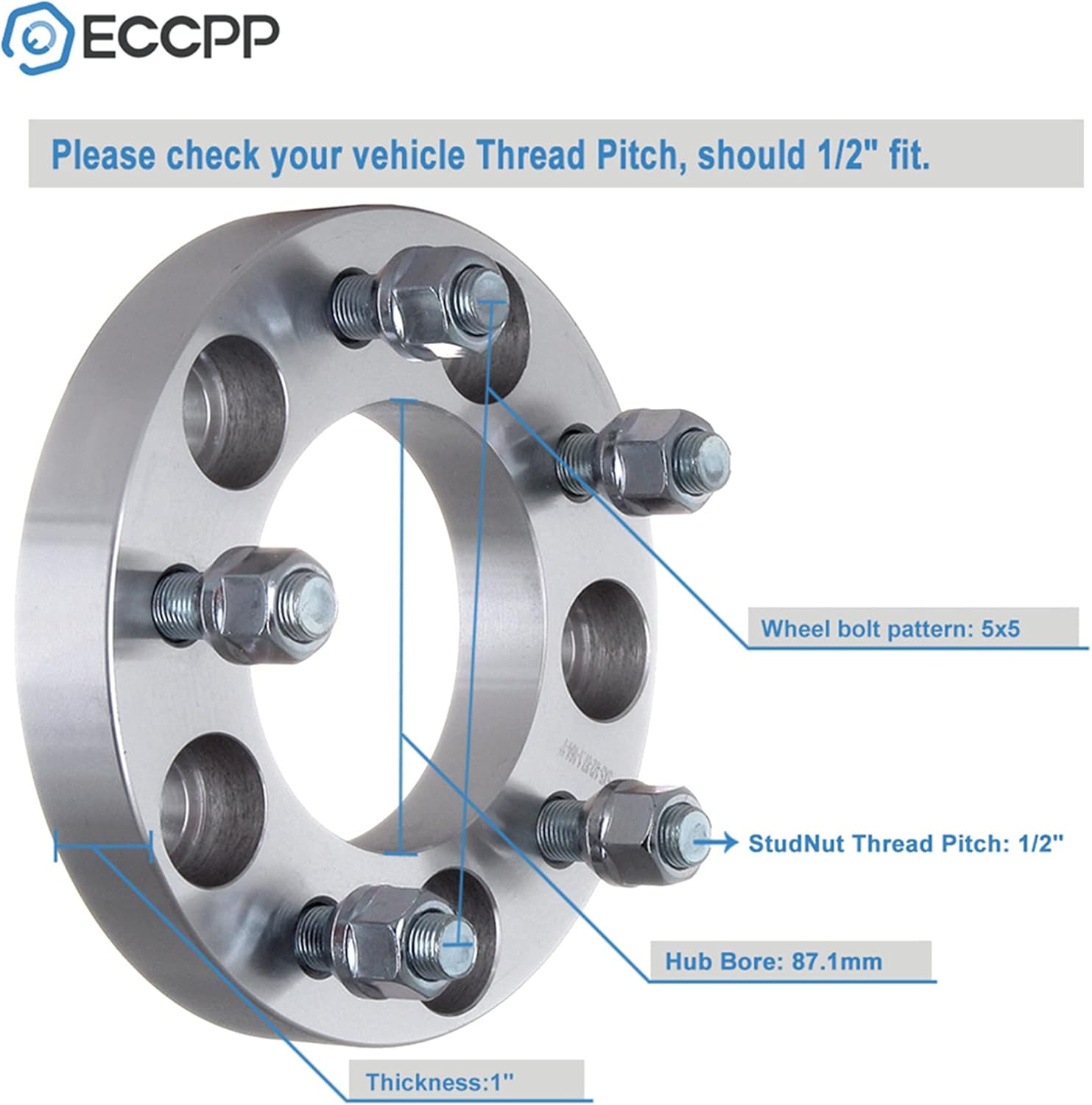 BRAND, CATEGORY, ECCPP, WHEEL ADAPTERS & SPACERS, ECCPP 2PCS 5 lug 5x127 to 5x127 Wheel Spacers 1" 5x5 to 5x5 rims Fit for 2006-2010 for Jeep Commander XK 2005-2010 for Jeep Grand Cherokee WK |2007-2018 for Jeep Wrangler JK/JKU with 1/2"