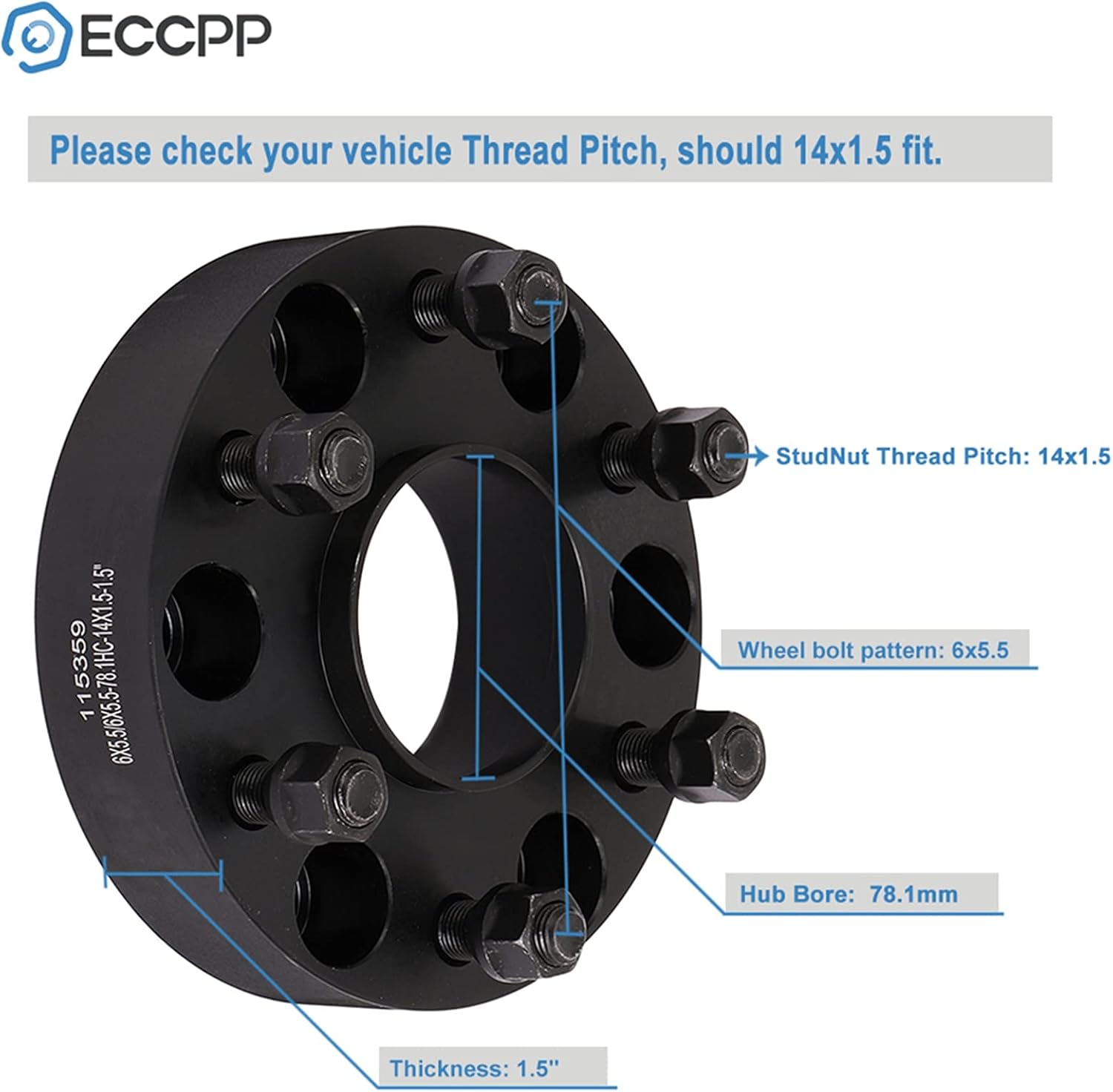 BRAND, CATEGORY, ECCPP, WHEEL ADAPTERS & SPACERS, ECCPP 2PCS 6 Lug Hub Centric Wheel Spacers 1.5 inch 6x5.5 to 6x5.5 6x139.7mm to 6x139.7mm Compatible with Silverado 1500 for Suburban Avalanche Express 1500 Tahoe with 14x1.5 Studs