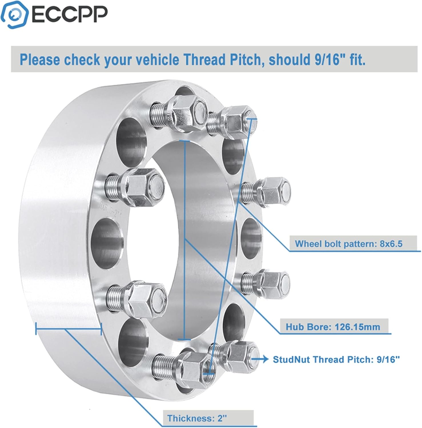 BRAND, CATEGORY, ECCPP, WHEEL ADAPTERS & SPACERS, ECCPP 2X 2 inch 8 lug Wheel Spacers Adapters 8x6.5 to 8x6.5 with 9/16 Thread 126.15mm for Dodge Ram 2500 3500 1994-2011 | for F250 F350 1988-1998| for Ford E-250 Econoline 1978-2002