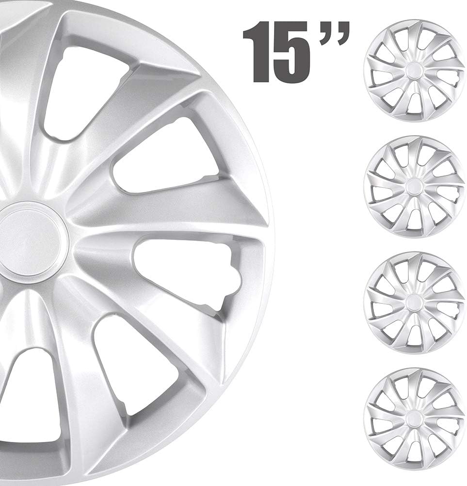 BRAND, CATEGORY, ECCPP, HUBCAPS, ECCPP 4PC Set 15 inch Silver Hubcap Wheel Cover OEM Replacement Full Lug Skin Durable - Modern & Stylish Auto Tire Replacement Exterior Cap - Snap On Hubcap