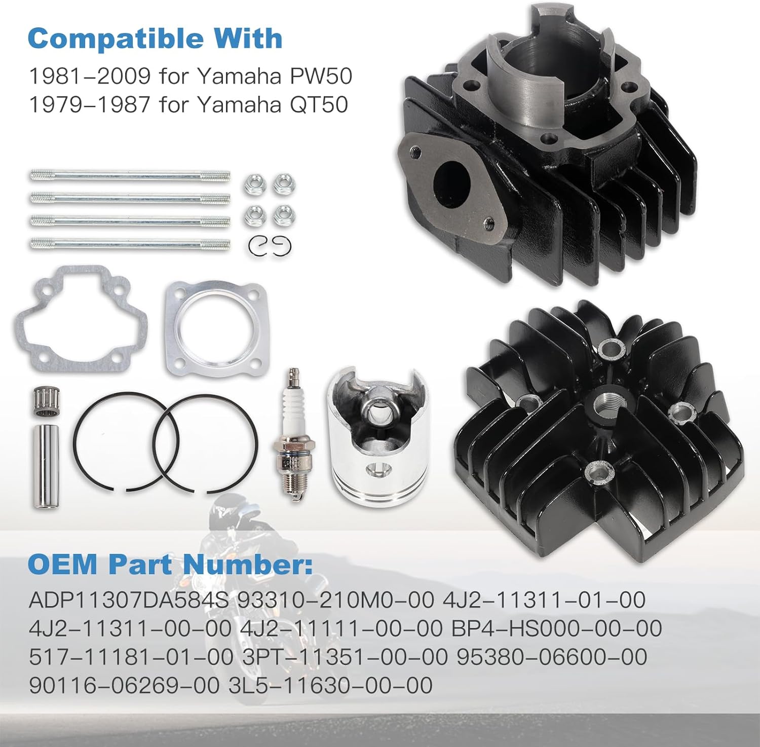 BRAND, CATEGORY, ECCPP, REBUILD KITS, ECCPP New Cylinder Piston Ring Gasket for 1981-2009 for Yamaha PW50 60cc Compatible fit for Cylinder Piston Gasket Top End Kit 4J2-11111-00-00